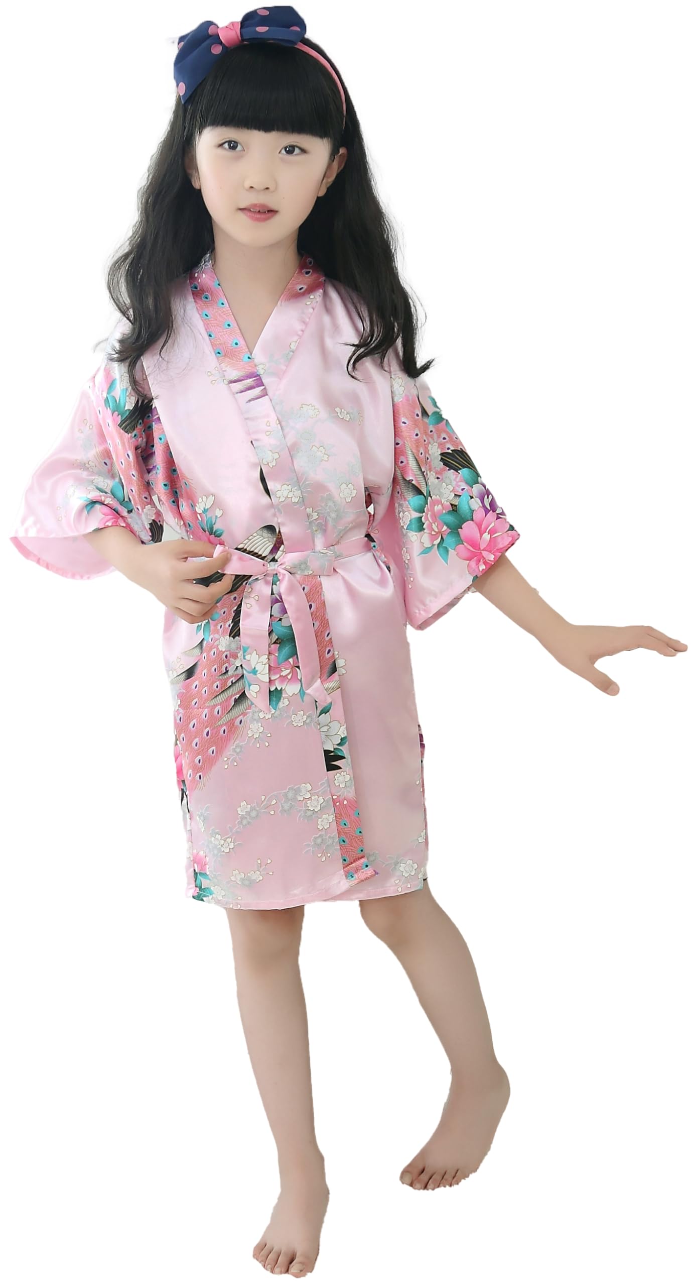 EQIQU Kids Girl's Silky Satin Kimono Robe for Spa Wedding Birthday Party Child Children's Gifts