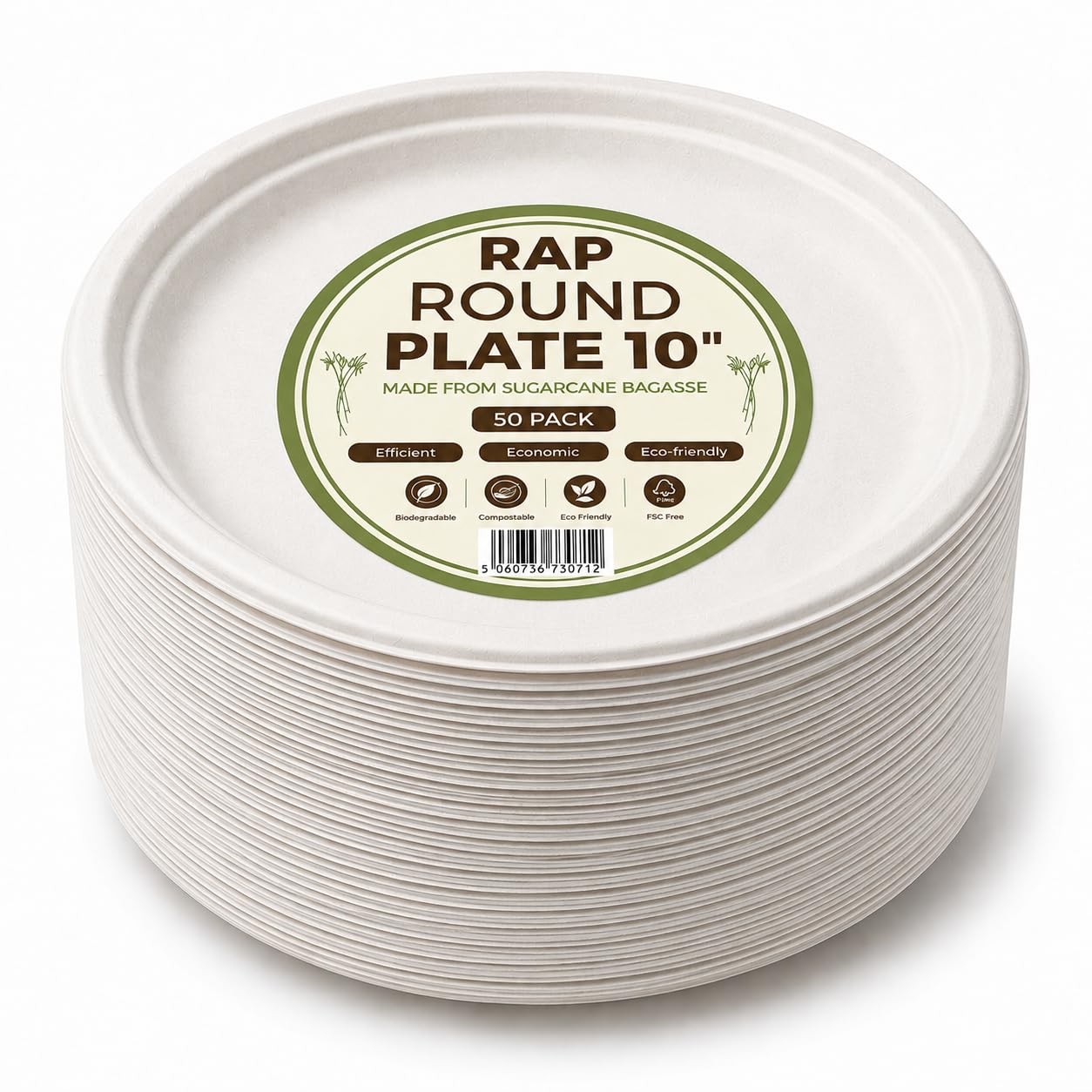 Strong Paper Plates 10 Inch 50 Pack Bagasse Compostable Disposable Party — image 1