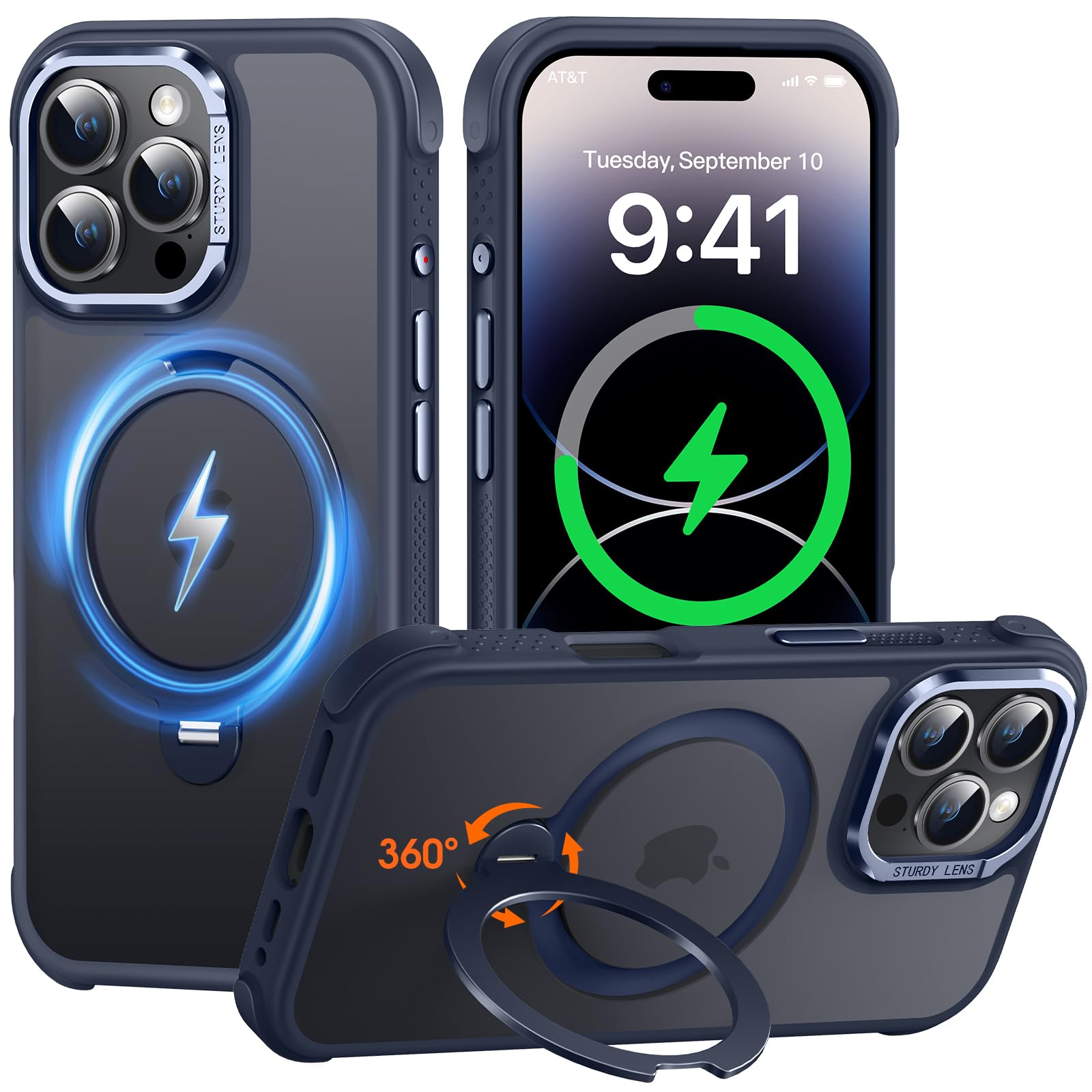 AurySharled Hülle mit 360° Drehbarer Magnetständer, Militärschutz, Anti-Kratzer/Anti-Rutsch/Anti-Fingerabdruck Transluzente Matte Handyhülle