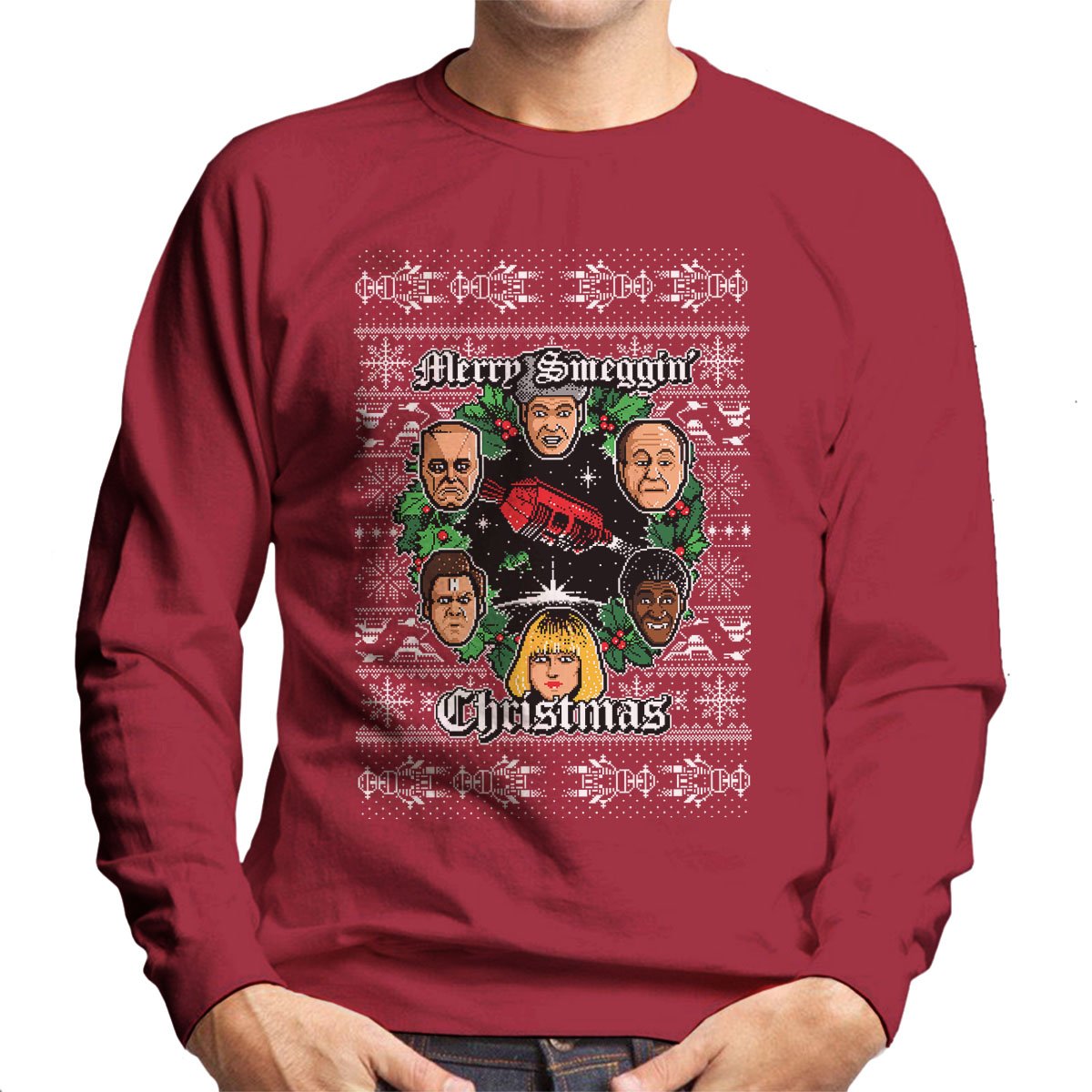Cloud City 7 Men's Cherry Red Merry Smeggin Christmas Red Dwarf Sweatshirt
