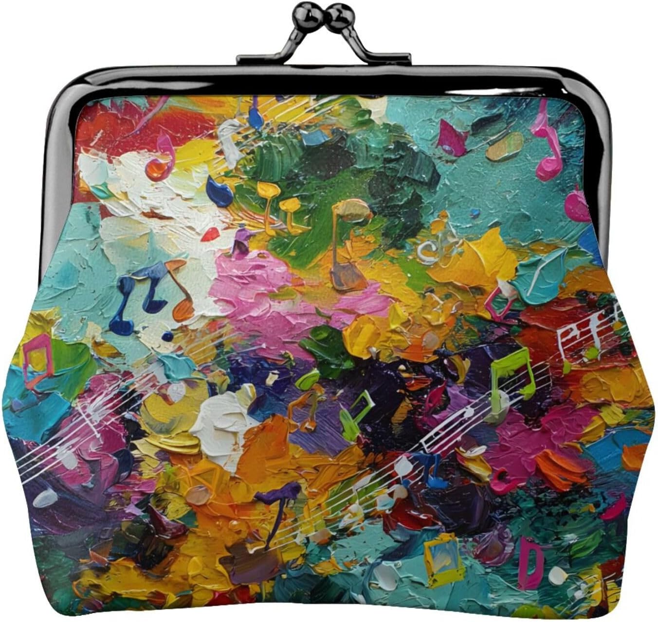 Colorful Music Notes Coin Purse Kiss Lock Small Wallet Mini Pouch PU Leather Cute Compact Clutch for Women