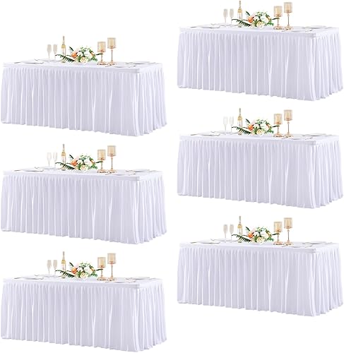 Miniatura 162 de Wish Care Paquete de 2 manteles rectangulares negros para mesas de 6 pies, manteles ajustables de poliéster elásticos 6T para fiestas, bodas, ferias