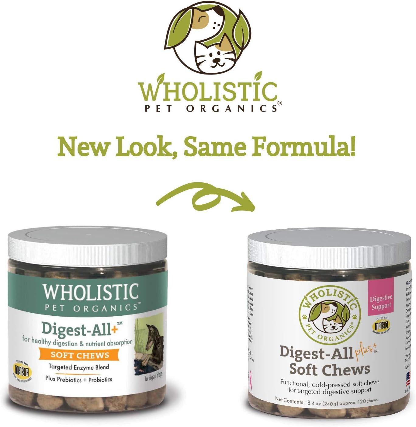 Wholistic Pet Organics Digest-All Plus: Probiotic Enzyme Dog Supplement Soft Chews - Dog Probiotic + Prebiotic for Digestive Support, Diarrhea, Gas Relief, Constipation, Gut Health - 2 Gram, 120 Count : Pet Supplies