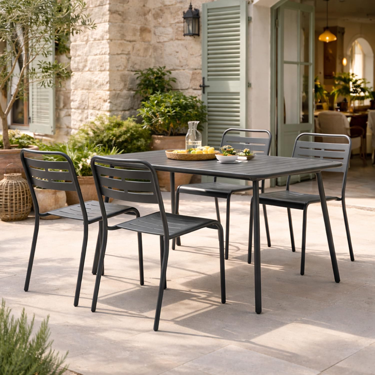 CONCEPT USINE Salon de Jardin BERGAME 4 Places 120 cm Acier Gris