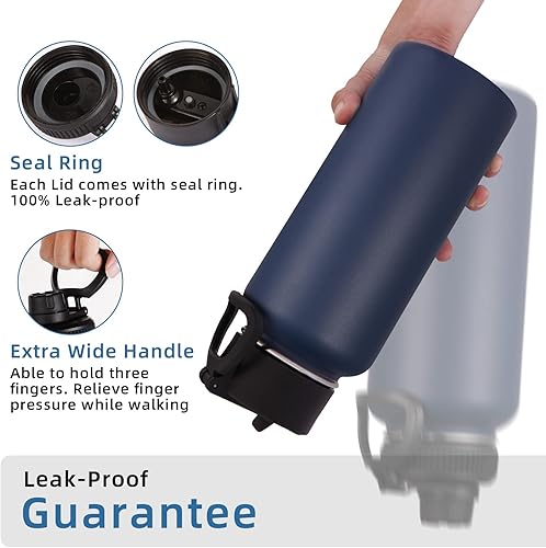 Miniatura 6 de Volhoply Botellas de agua aisladas de 32 onzas a granel, paquete de 4 unidades con tapa de popote y tapa de boquilla, botella de agua deportiva de