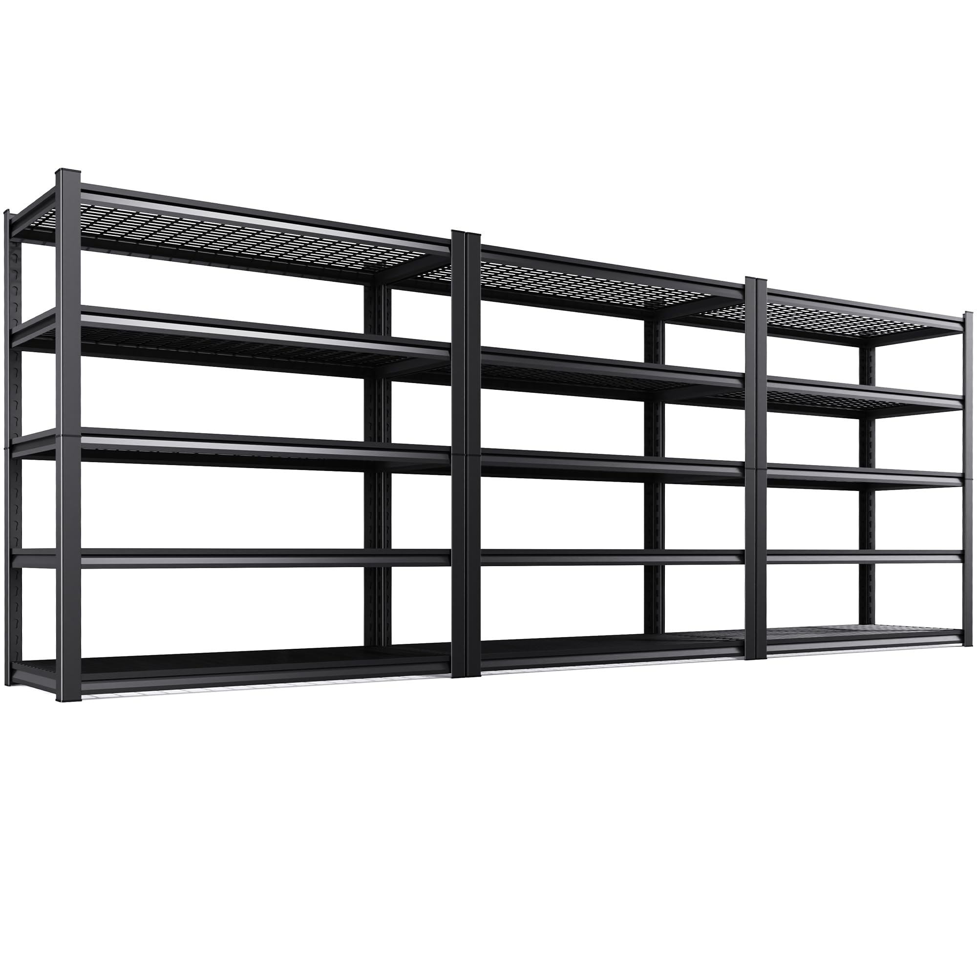 3Pack Garage Shelving 5-Tier Heavy-Duty Steel Storage Shelving Unit Adjustable Boltless Rack, 2500 lbs Capacity – Durable Organizer for Garage, Kitchen, Basement &amp; Workshop 71”x46”x17.7” Black