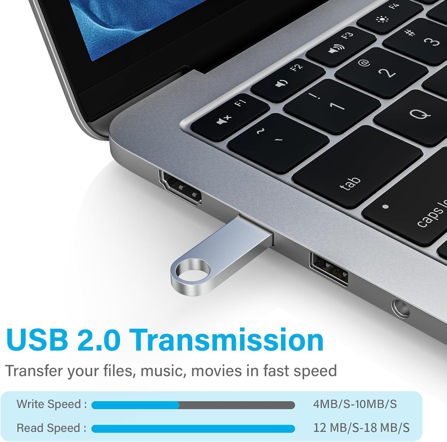 ABLAZE USB Stick 32GB 10 Pack, Sleek Metal USB 2.0 Flash Drive 32GB with Keychains Thumb Drives Memory Stick 10PCS (Sliver) - Image 3