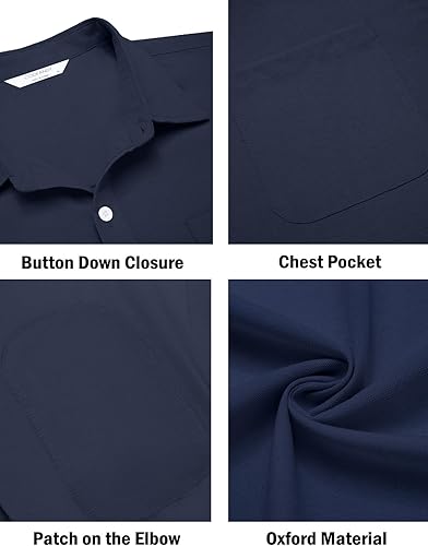 Miniatura 30 de COOFANDY Camisa Oxford de manga larga con botones para hombre, camisas de vestir de ajuste regular