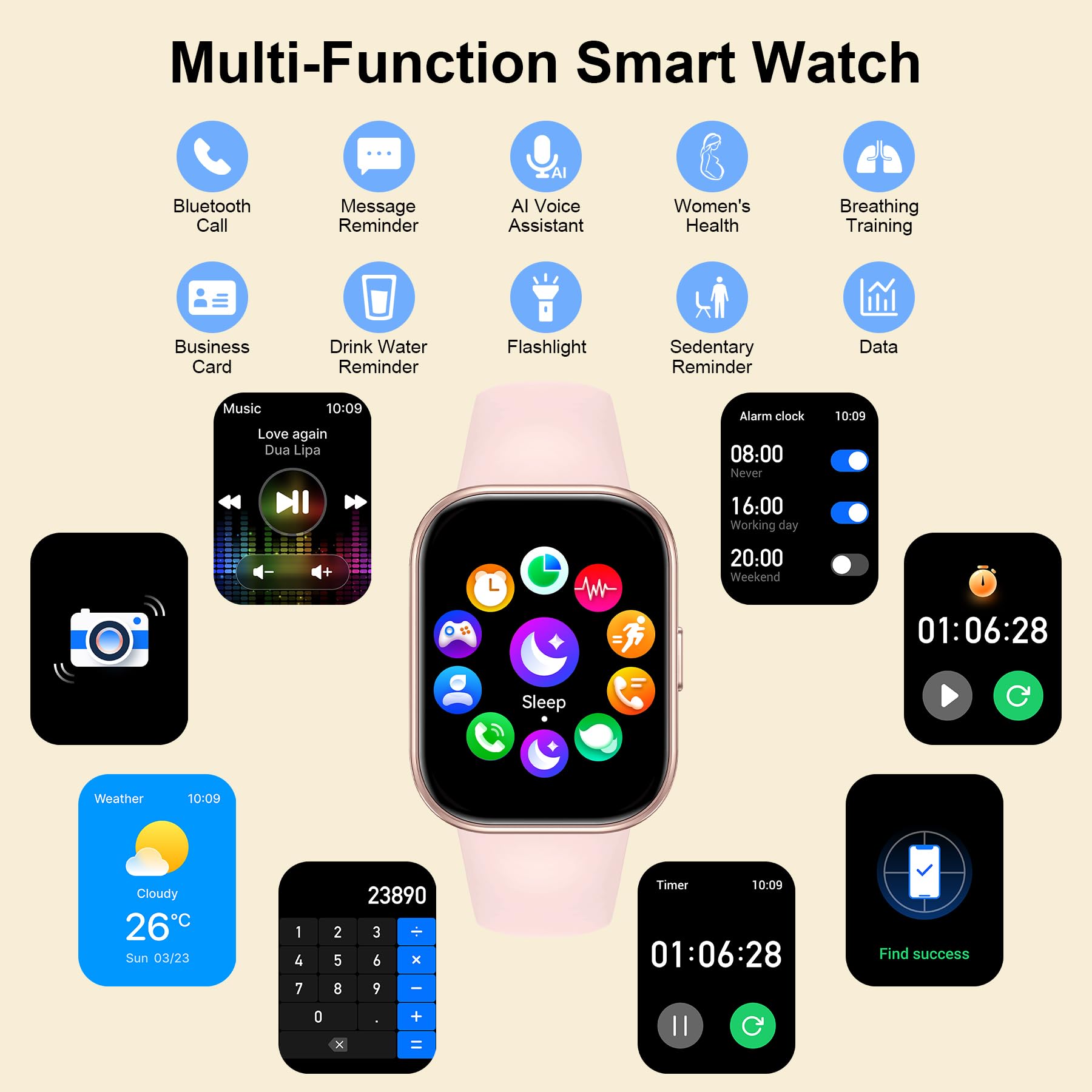 Smartwatch Donna,1.75" HD Orologio con Chiamate Bluetooth con 120+ Modalità Sportive/Cardiofrequenzimetro/Pressione Sanguigna/SpO₂/Sonno, Fitness Tracker Smart Watch per Android/iOS