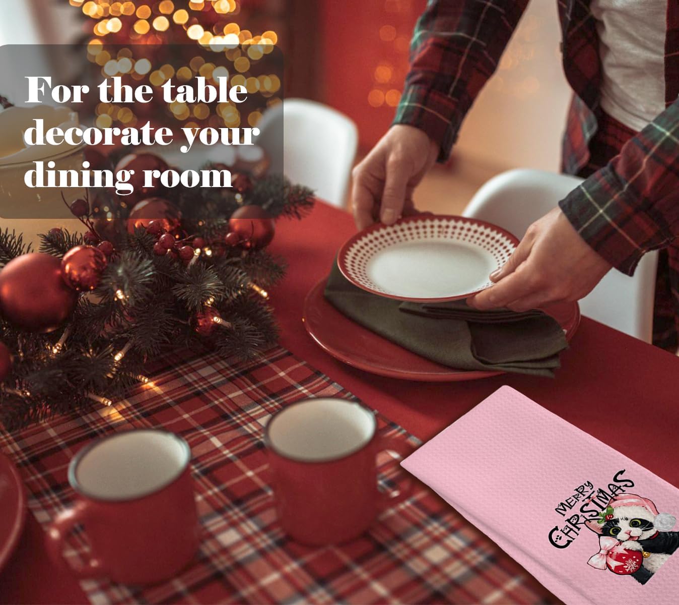 Coquette Merry Christmas Cat Kitchen Towel Decor Dish Clothes 16x24 image 2