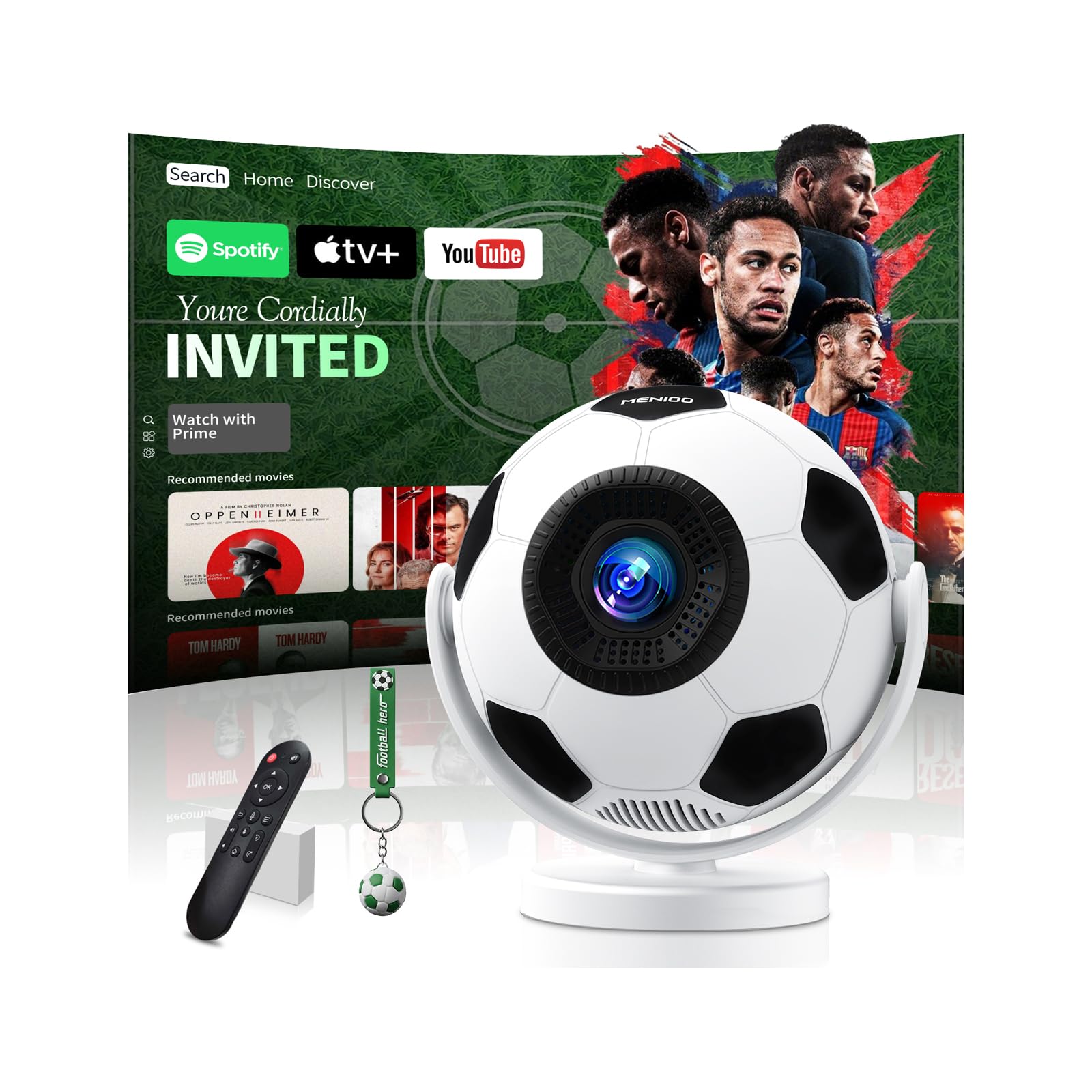[Built-in Apps & 2026 Football Proyector] Mini Proyector Support 4K 1280P with WiFi 6 and Bluetooth 5.4, Auto Keystone 360° Rotatable Projector Portable Compatibile with HDMI/TV Stick/USB - White