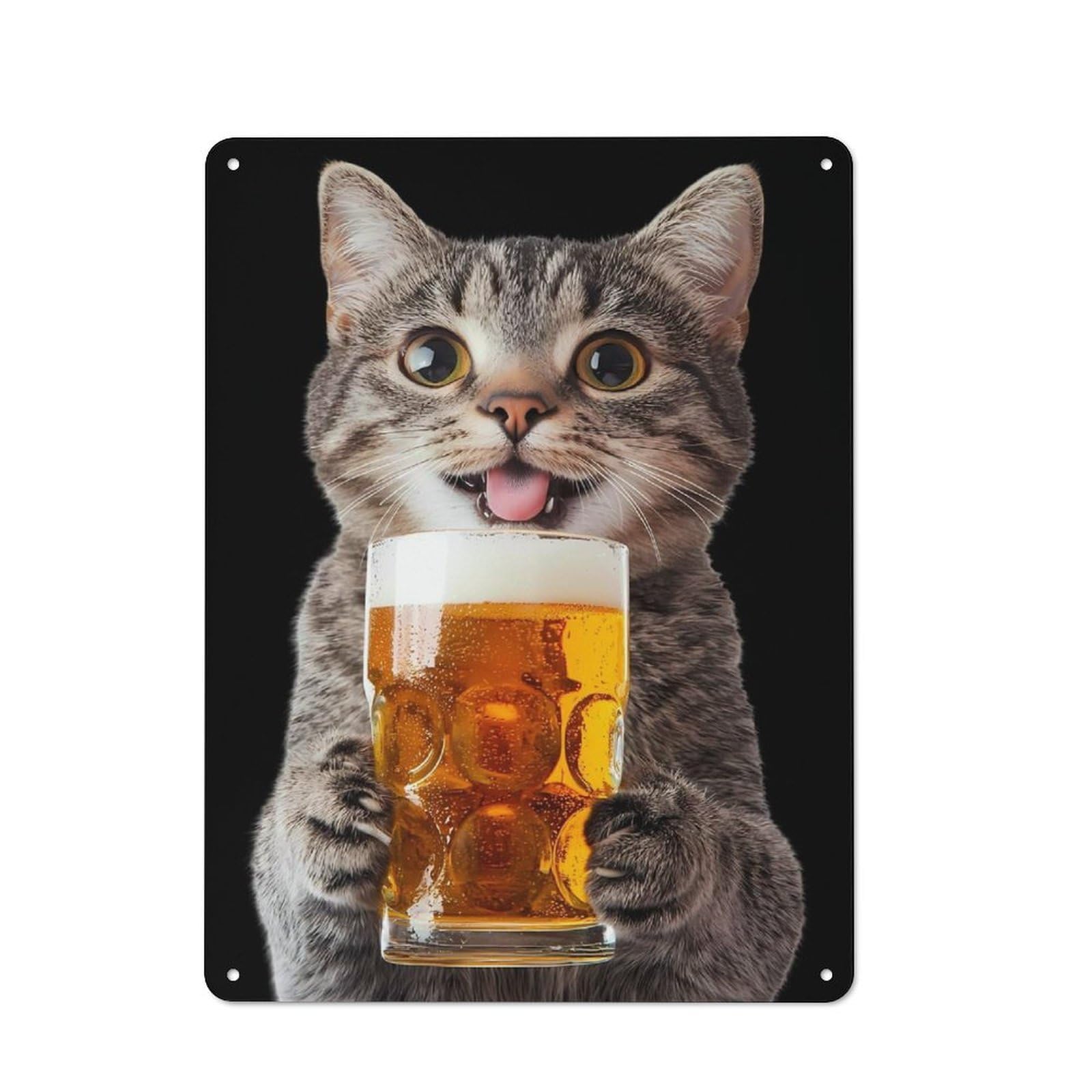 Junmoney Cat Drinking Beer Rustic Metal Plaque 40X30cm For Hobby Room Or Studio, For Creative Interior Collectors