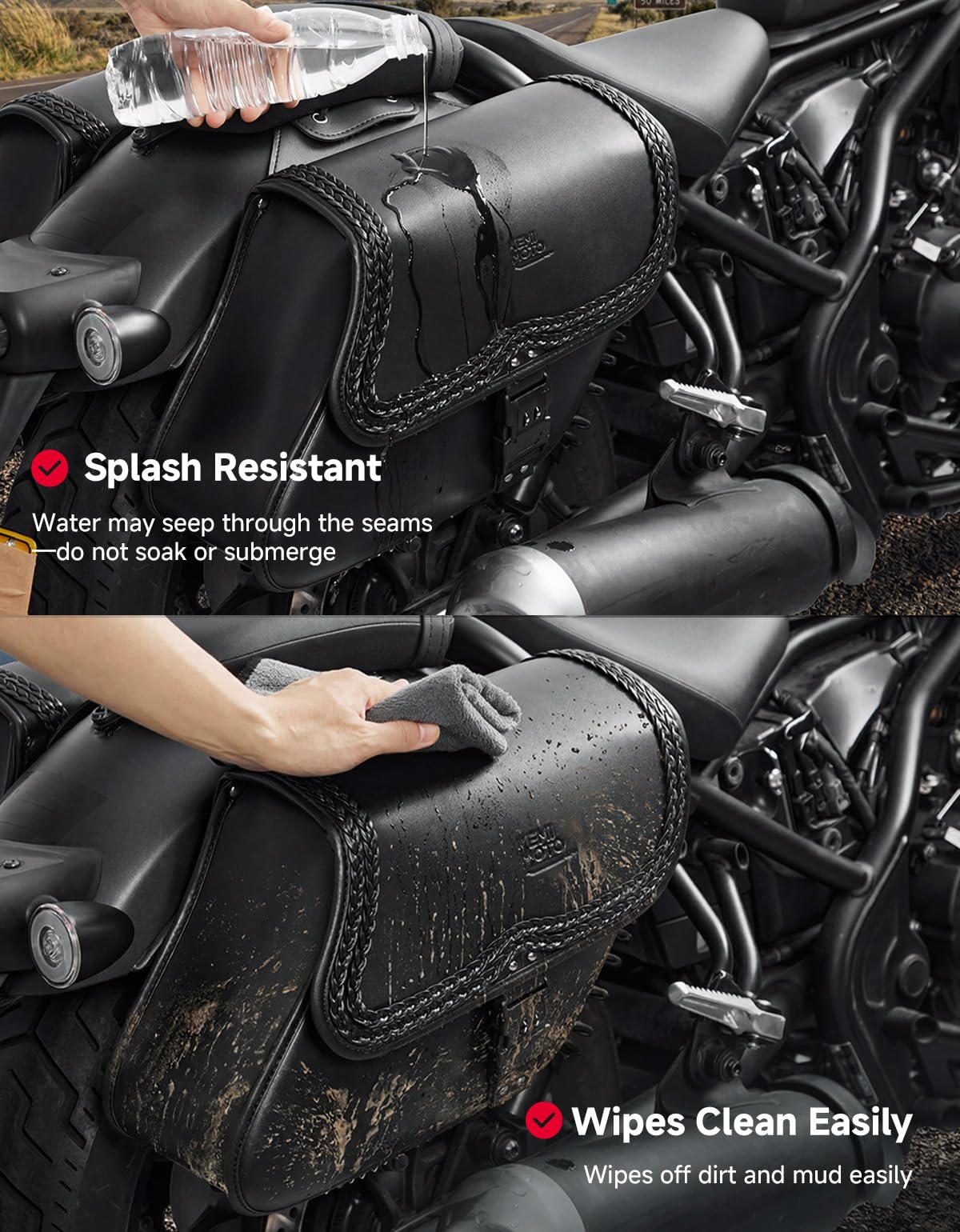 KEMIMOTO Sacoches de Moto latérales en Cuir avec Serrure - Noir