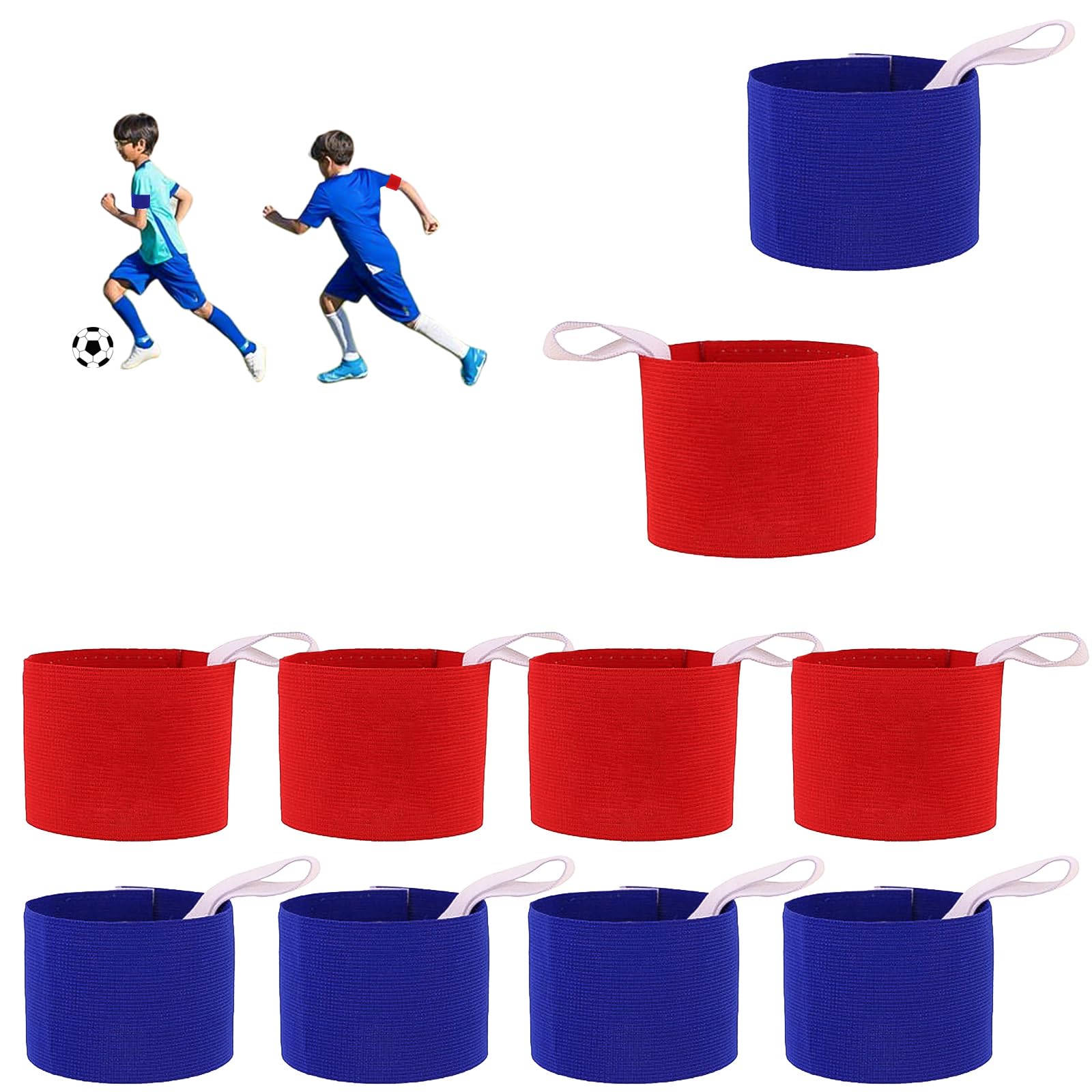 YFaith 10 Pieces Kids Captain Armband Football, Adjustable Football Captain's Armbands Kids, with Lanyards and Adhesive Patches, Red and Blue Arm Bands for Football Rugby Tennis Basketball