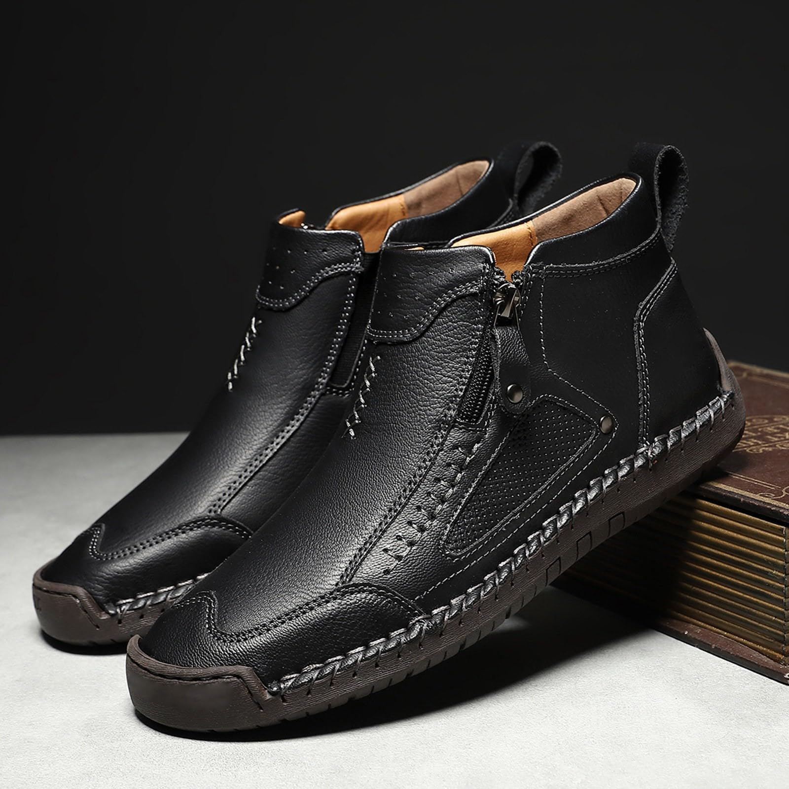 Scarpe da passeggio da uomo in pelle alla caviglia casual con zip laterale scarpe da uomo scarpe da passeggio corsa palestra slip on tennis scarpe da jogging stivali da trekking antiscivolo suola