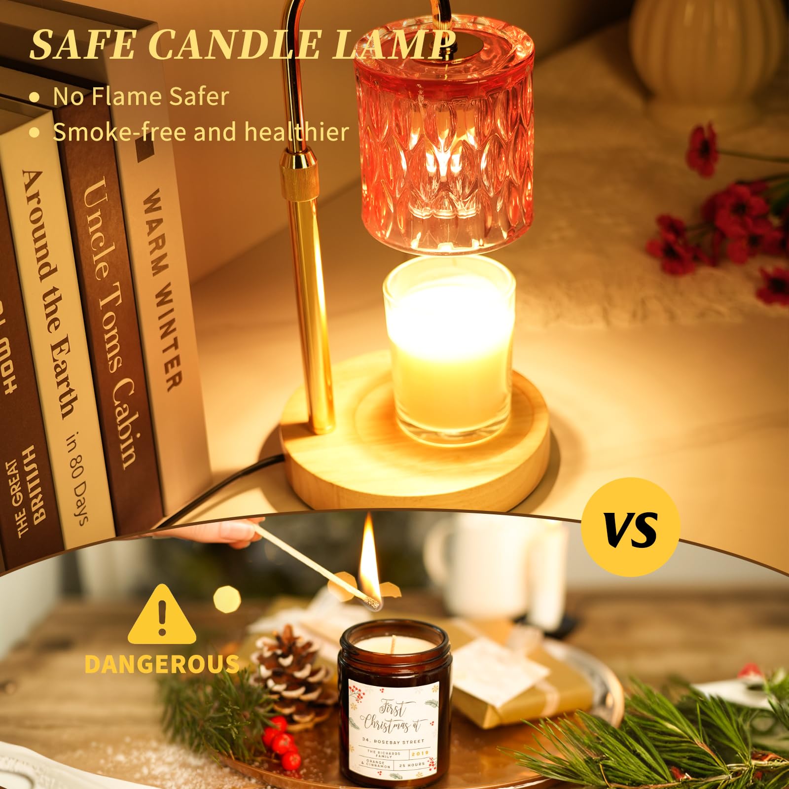 D-Work - Lampe Chauffante pour Bougie Parfumée - Hauteur 16_cm - Intensité Réglable - Diffusion de Parfum Sans Flamme - Design Élégant - Couleur Cuivre