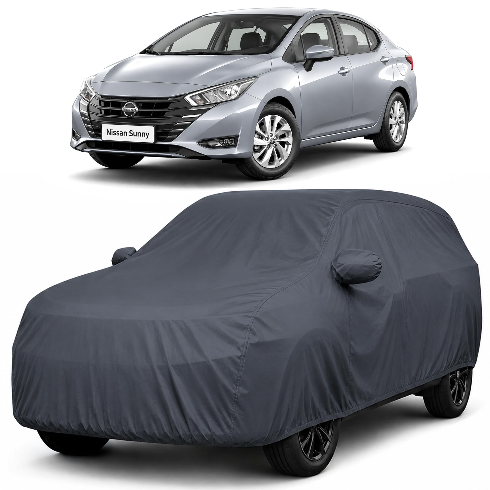 Autofact Car Body Cover Compatible with Nissan Sunny | Custom Fit Car Cover |100% Waterproof | Triple-Stitched Lightweight Fabric | Dustproof | Indoor & Outdoor Use | Elastic Bottom