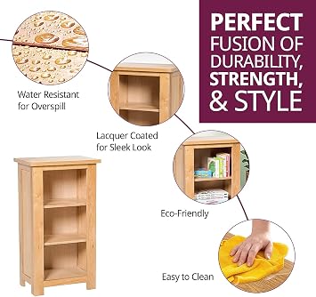 Hallowood Furniture Waverly Solid Wooden Oak Bookcase, Solid Oak Furniture | Narrow Book Shelf with 2 Adjustable Shelves, Light Oak Low Bookshelf, Small Shelf Unit for Bedroom, Home Office, Living Room