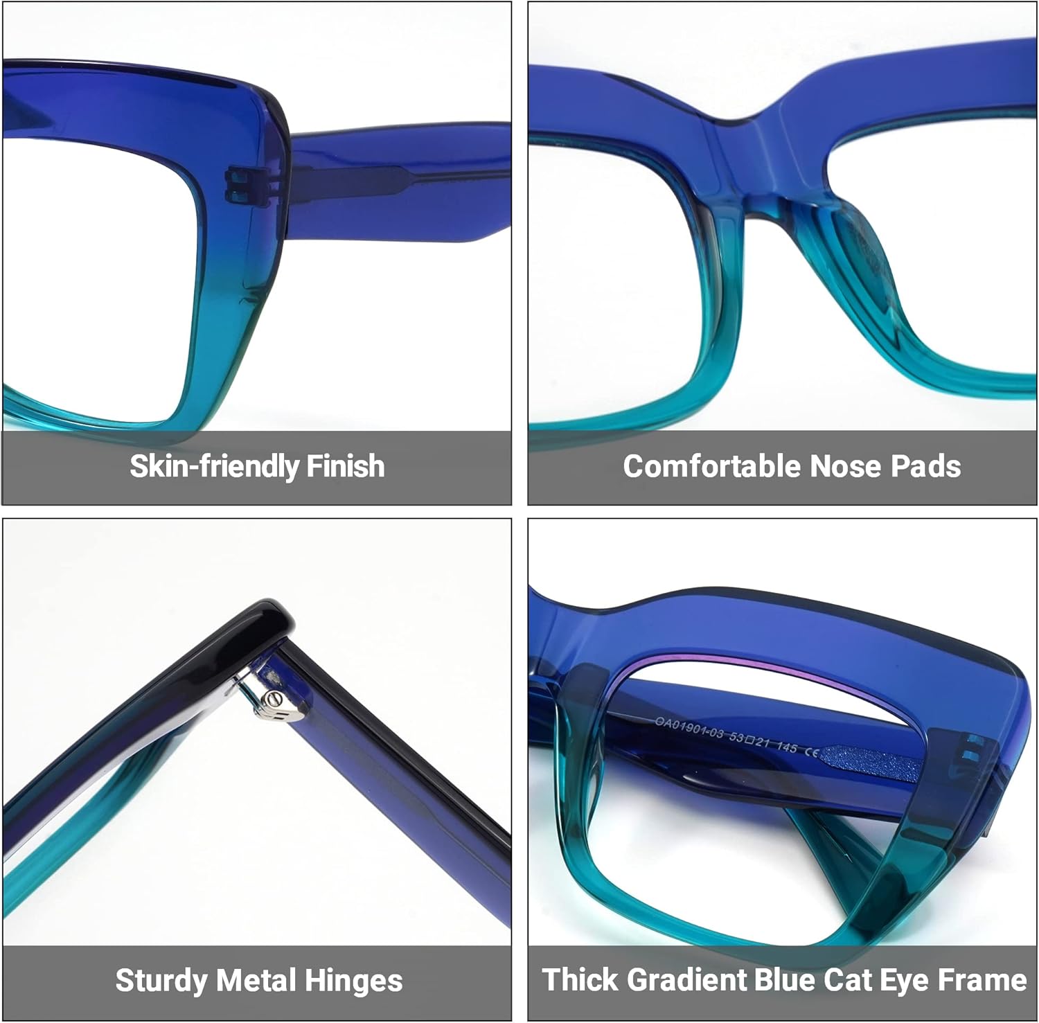 Zeelool Stylish Thick Cat Eye Glasses Frame with Clear Lens Charmaine ZOA01901 - Image 5