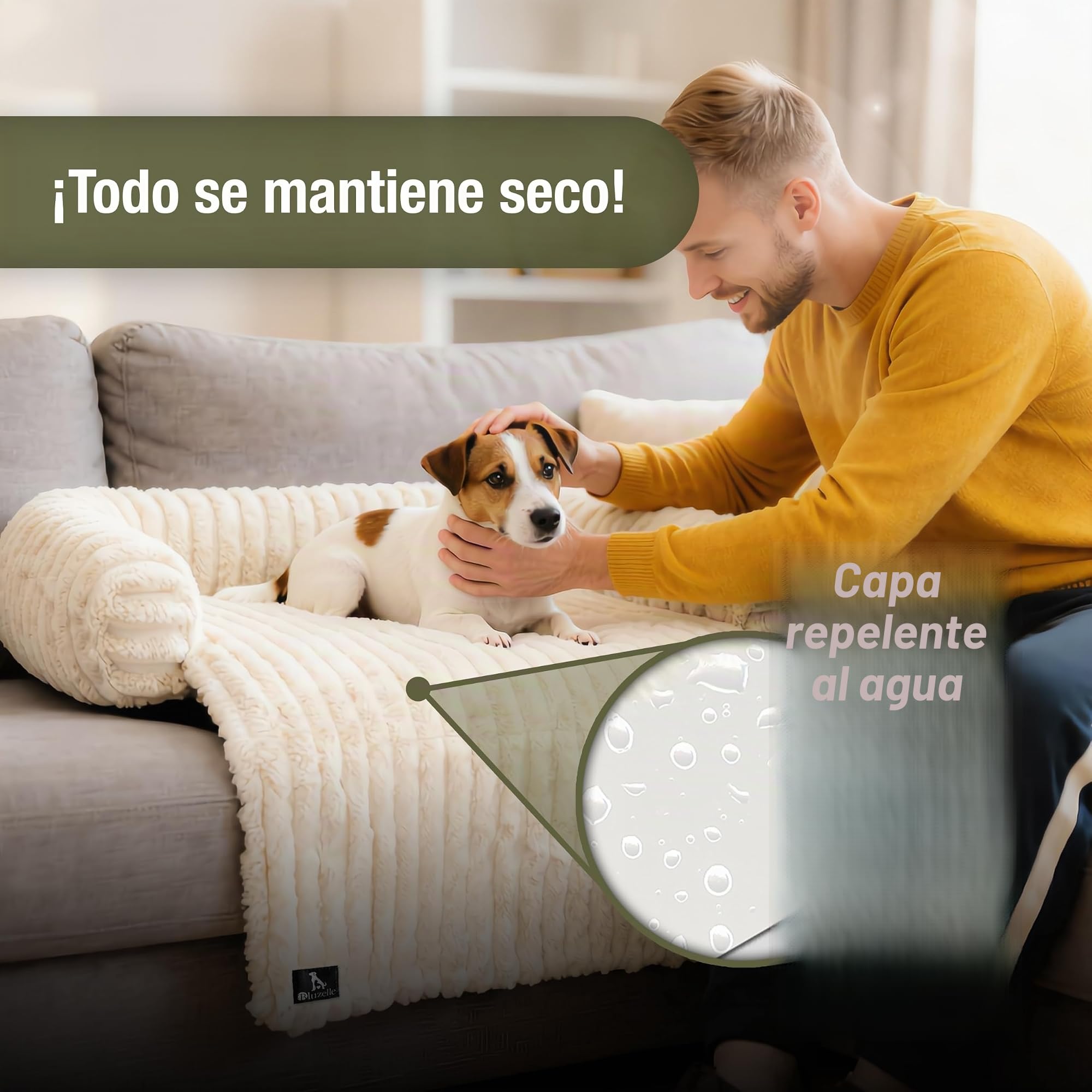 Funda Sofá & Cama Perro para Perros Pequeños y Medianos, Felpa con Aspecto de Pana, Manta Impermeable Lavable Extraíble para Mascotas, Antideslizante, Protector de Muebles, Color:Marfil