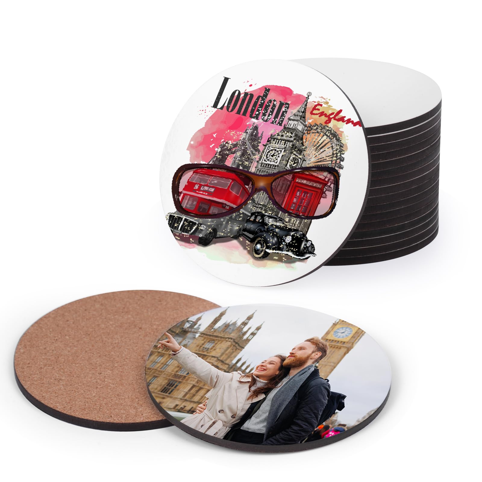 PYD Life 50 PCS Sublimation Coasters Blank MDF Round Cork Backed Bulk 9.5cm x 9.5cm Cup Coaster for Sublimation DIY Crafts