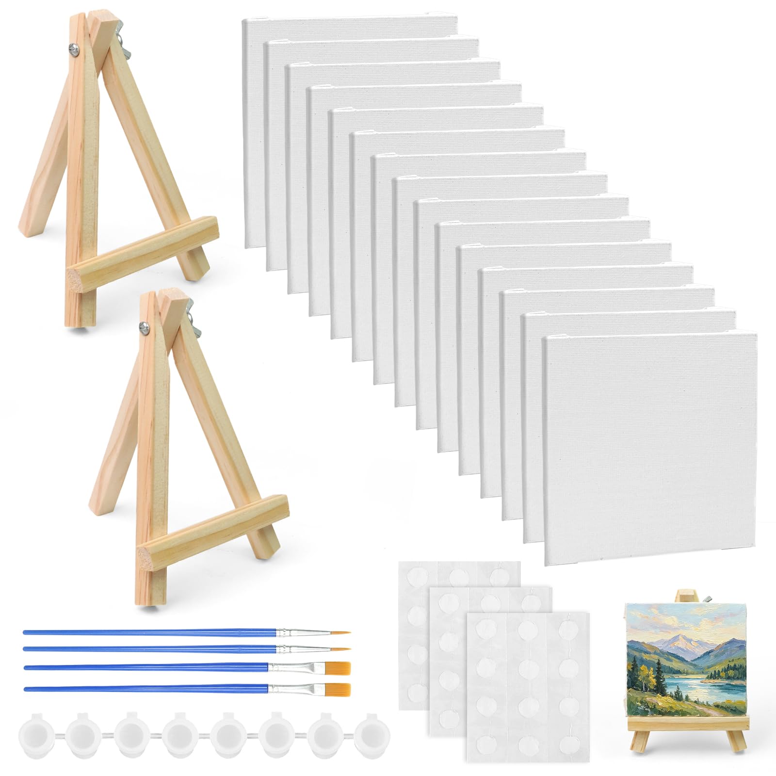 15 Stück kleine Leinwände 10x10cm Mini Leinwand mit Staffelei kleine Leinwand zum Bemalen Leinwände Set für Acryl Öl Aquarell Anfänger Hochzeit Party