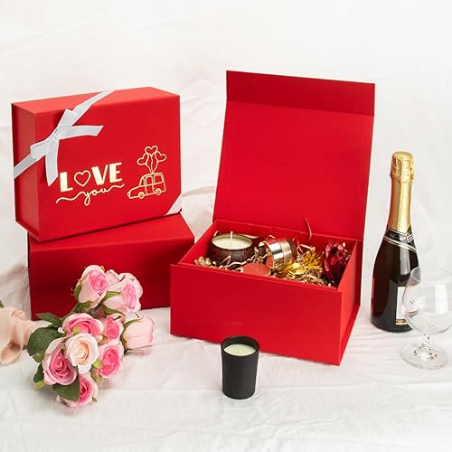 Miniatura 6 de GINLEBO Caja de regalo roja de 9.8 x 7.5 x 4.2 pulgadas, cajas de regalo con tapas, cajas de regalo para regalos, caja magnética para bodas, día de