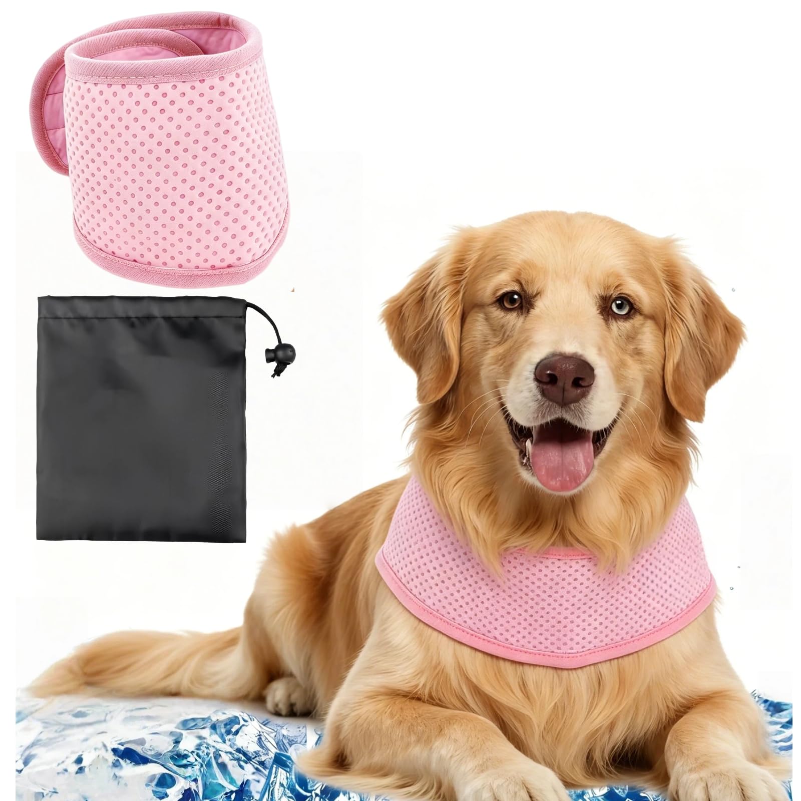 Dog Cooling Bandana, Instant Chill Out Ice Scarf for Dogs Cats, Breathable Pet Cooling Collar for Neck, Summer Outdoor Essentials for Small Medium Large Dogs, Reusable Cool Cloth (Pink, L)