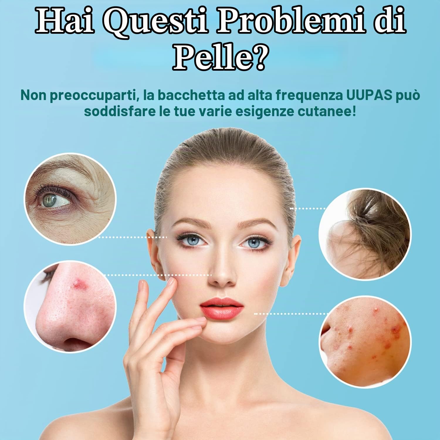 Bacchetta Alta Frequenza Viso Professionale | UUPAS Macchina Facciale ad Alta Frequenza con 6 Tubi al Neon