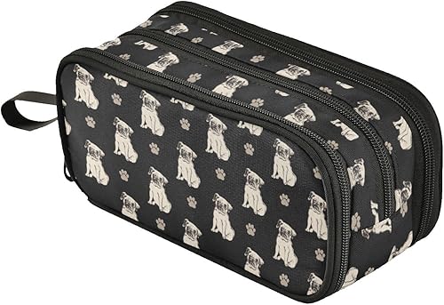 Fustylead Lovely Pug Dogs - Estuche grande para lápices, bolsa duradera con gran capacidad, bolsa de papelería portátil minimalista con asa para
