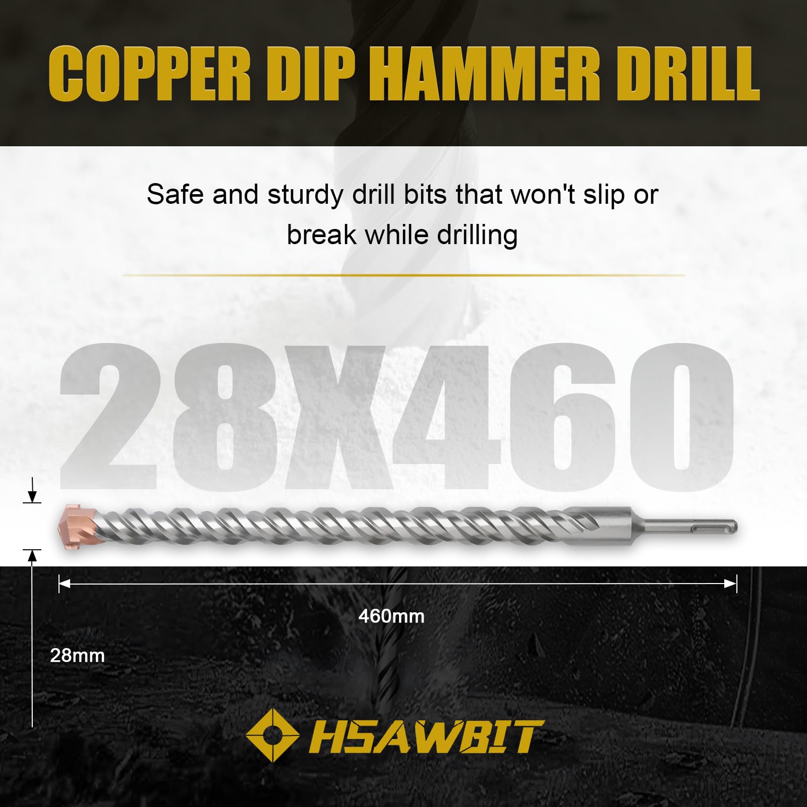 HSAWBIT 28mm x 460mm LONG SDS MASONRY DRILL BIT, TUNGSTEN CARBIDE TIP SDS PLUS SHANK, FOR WALL STONE CONCRETE BRICK - Image 2
