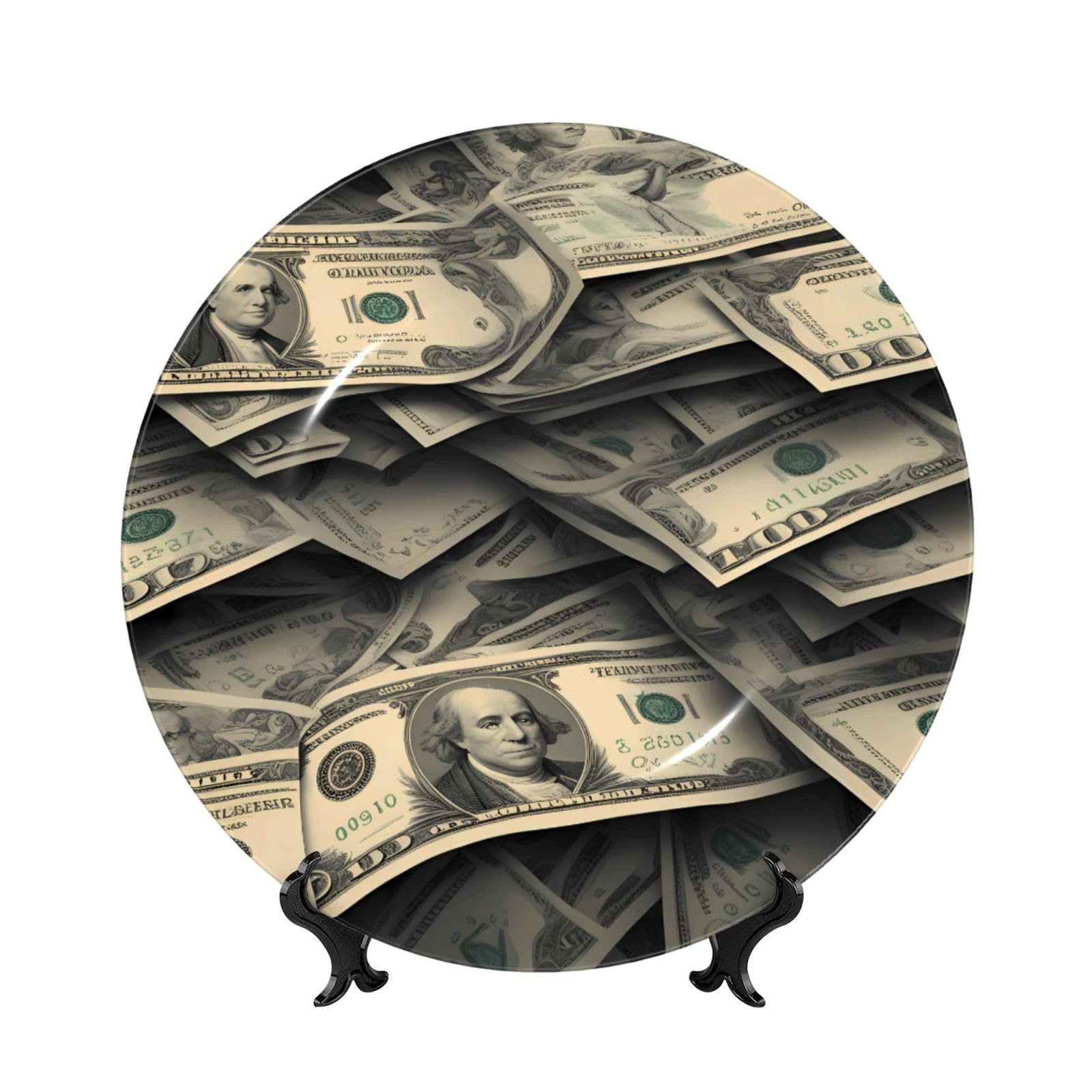 SXZVVBN lots of dollars Bone China Decorative Plate Art with Stand Removable Adhesive Hanging for Home Office 6in（15cm）