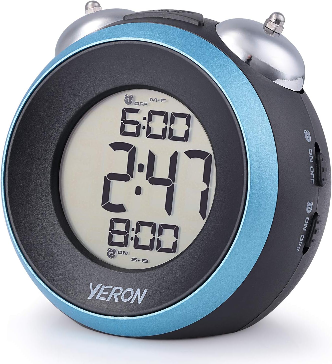 YERON Loud Alarm Clock for Heavy Sleepers, Small Alarm Clock with Snooze Function and Backlight, Dual Alarm Clock Set Up Different Time for Weekday and Weekend, Battery Operated Twin Bell Alarm Clock.