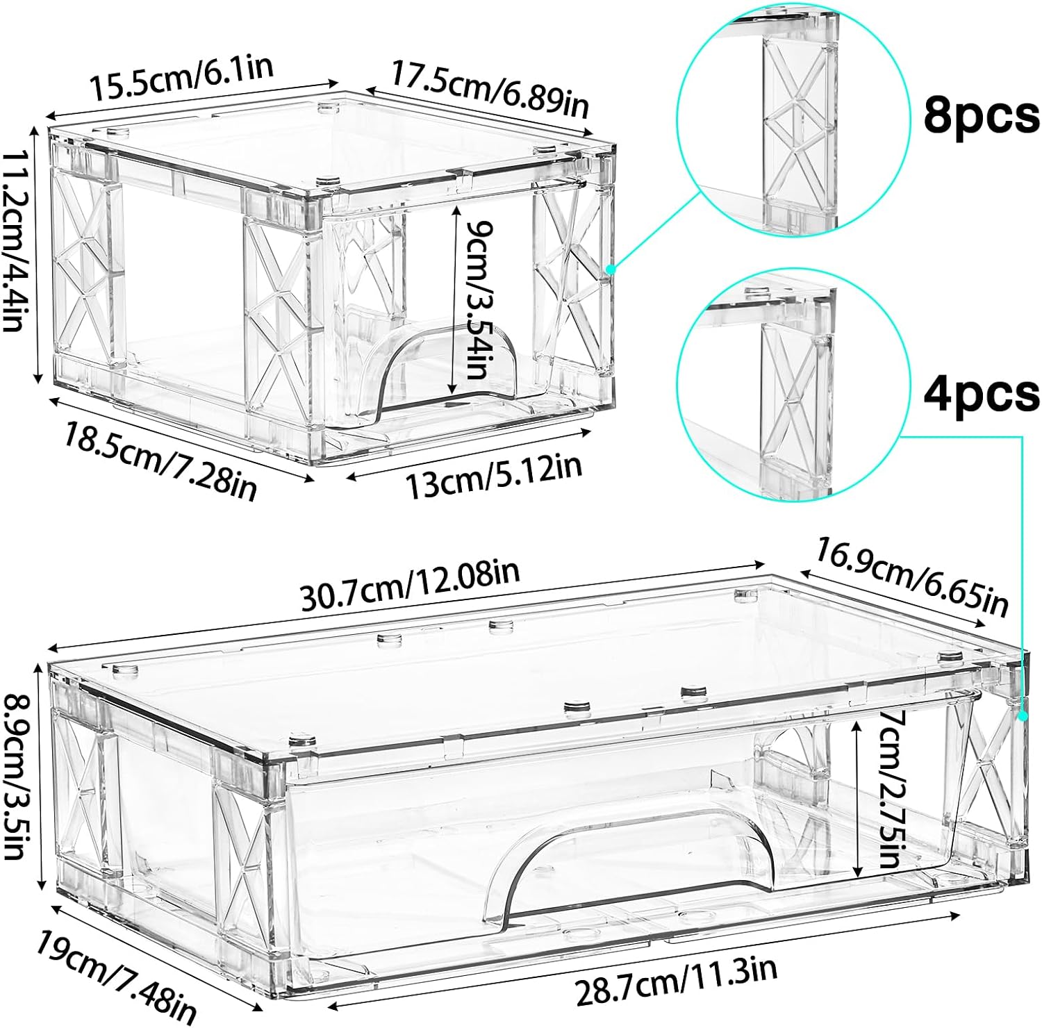 Stackable Storage Drawers 3 Pack Bathroom Undersink Organizers Simply Assembled Plastic Bins, Containers for Cosmetics, Bathroom, Kitchen, Cabinets, Snack
