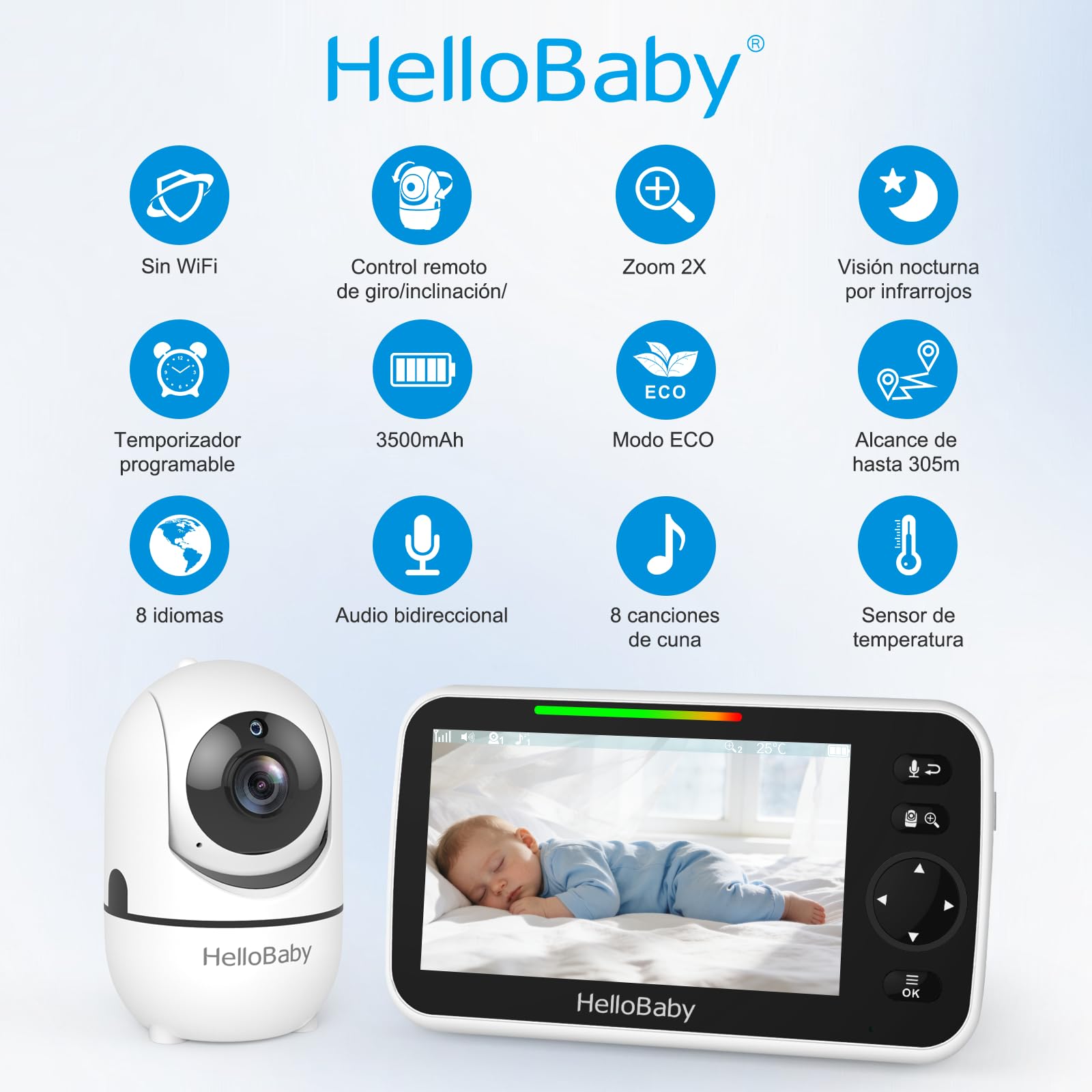 HelloBaby Cámara Vigilancia Bebé 5" IPS sin WiFi,Monitor bebé con Pantalla