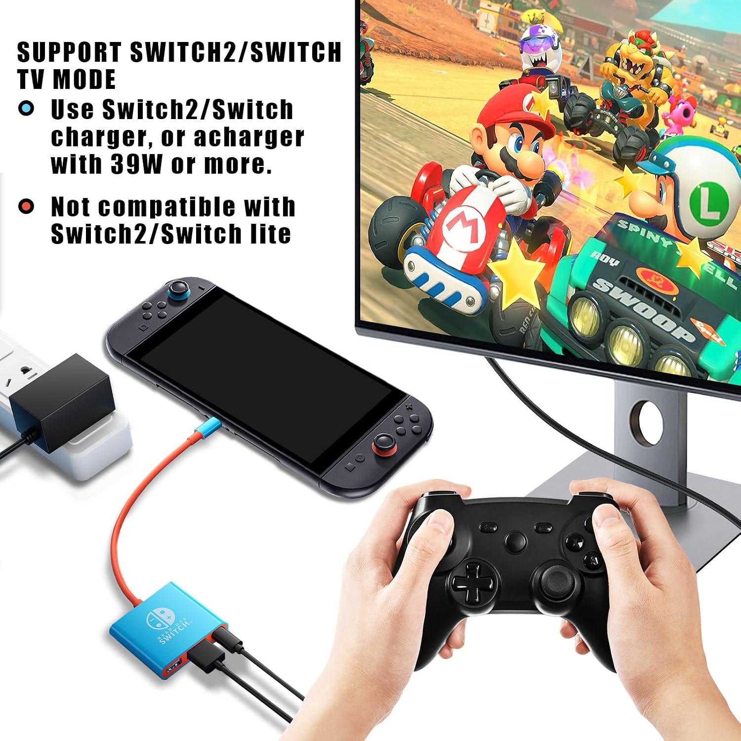 USB C to HDMI Adapter for Switch, Dock 3 in 1 TV Adapter with 4K HDMI Cable, 100W Type C Charging, Compatible with Switch, Steam Deck, Smartphones, PC (bleu)