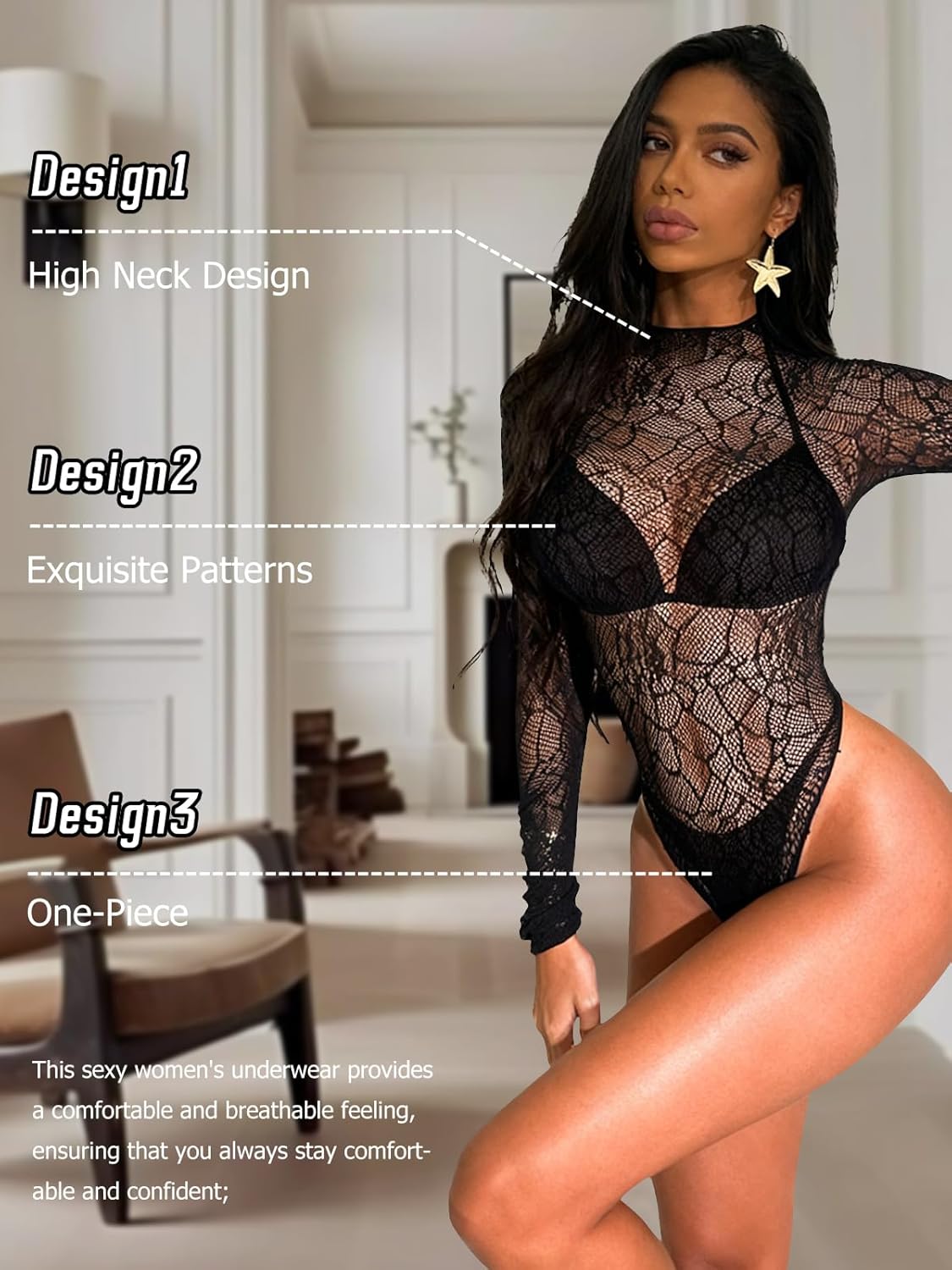 Buitifo Woman Bodysuit One Piece Babydoll Mesh Top Shirts Lingerie Bodys Rave Outfits - Image 2