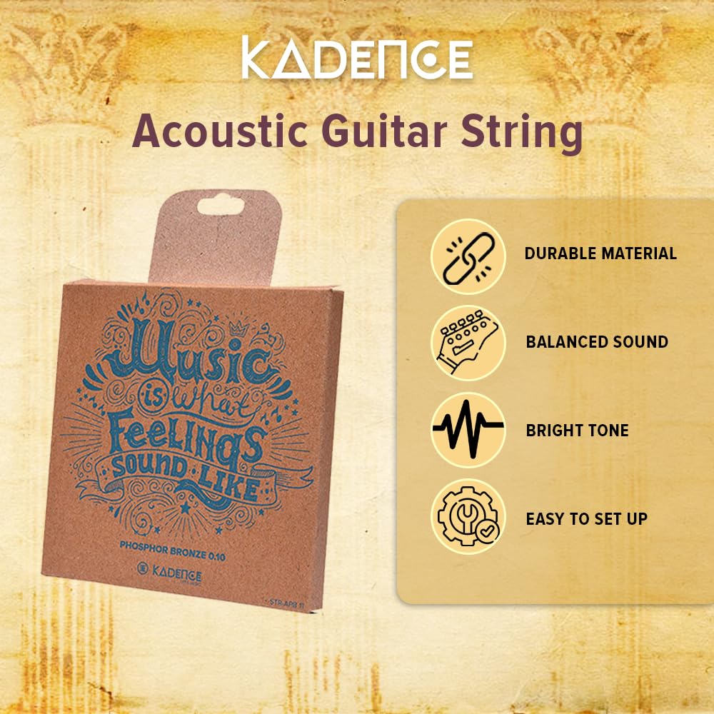 Kadence PHB11 Jamming Series Phosphor Bronze Acoustic Guitar Strings | 0.011–0.052 Gauge, 6-String Set | For Acoustic & Semi-Acoustic Guitars | Brown 1