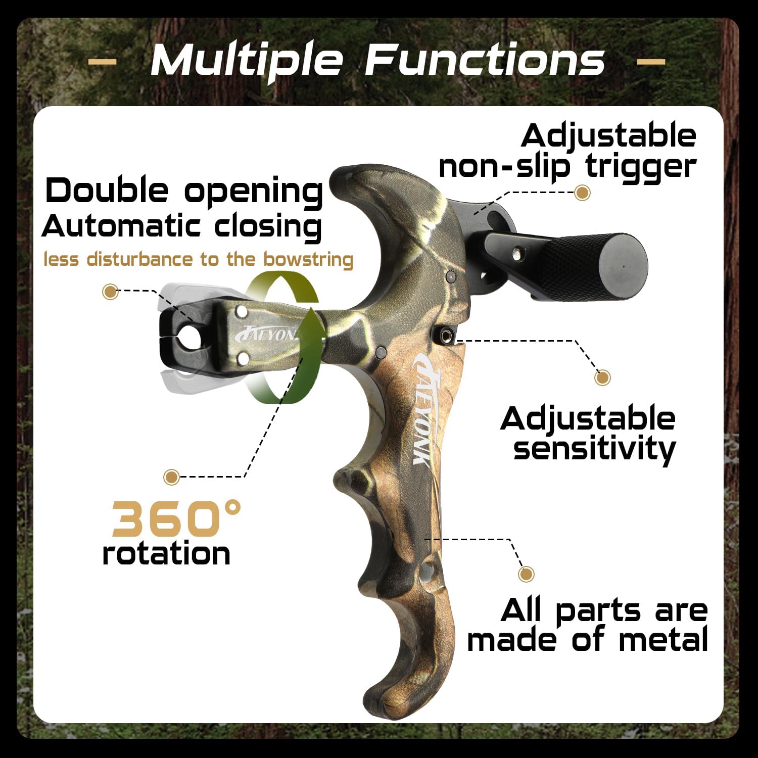 Bow Release for Compound Bow,Aluminum 360°Rotatable,Archery Release Trigger,for Both Right and Left Handers,for Both Youth and Adults,Adjustable Sensitivity and Angle,Tool Included