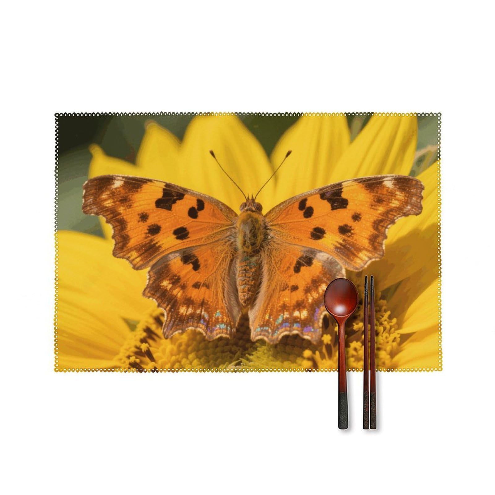 Orange Butterfly Placemats Set of 4 Heat Resistant Non-Slip Place Mats for Dining Table Washable Placemat Wipeable Dining Table Mat Canvas Place Mats Dining Table Decor
