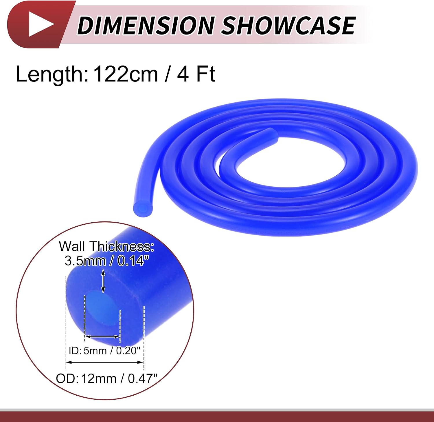 1 Pc for Air and Water Silicone Vacuum Tubing Hose High Temperature Automotive Vacuum Line 4Ft 3/16" 5mm ID 3.5mm Thickness Blue Silicone