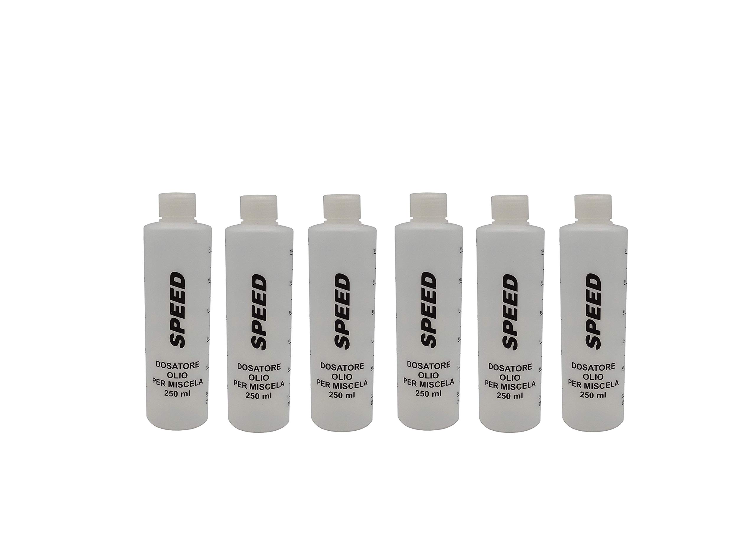 Speed N. 6 Misurini Dosatori olio per miscela 250 ml con tappo, scala graduata e percentuali 2-4% 2,5-5% 3-6%…