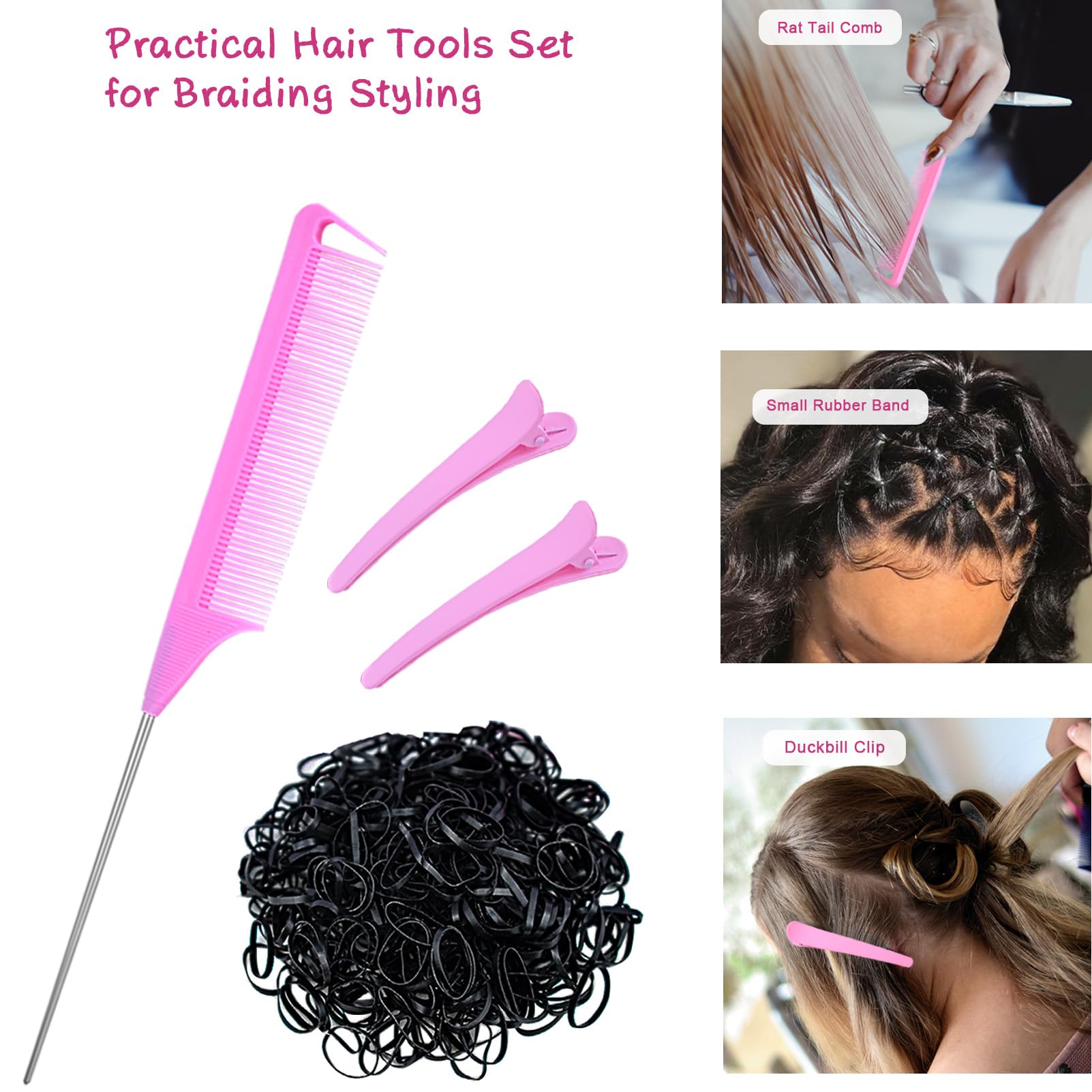 1008-teiliges Haarperlen-Set mit Haarstyling-Werkzeug, 500 Pony-Perlen, 500 kleine elastische Gummibänder, 1 Rattail-Kamm, 2 Entenschnabel-Clips, 5 schnelle Perlen für Kinder und Mädchen, Haarzöpfe