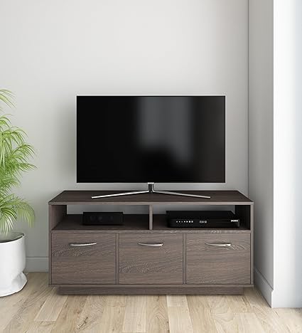 Take Interio Pluto Wooden TV Unit for Living Room with Stroage | Floor TV Unit with 3-Door & 2-Open Shelves | TV Console for Living Room | 3 Month Warranty | Media Unit - Brown Flowery Wenge