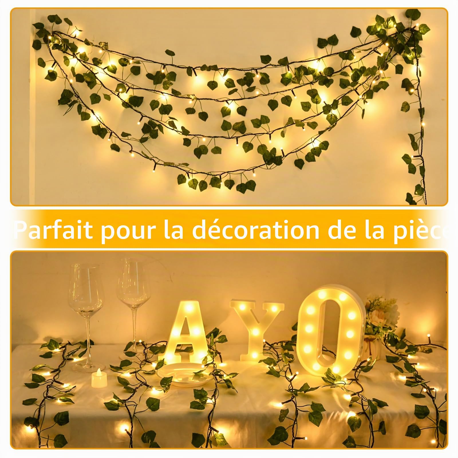 Guirlande lumineuse d'intérieur - 2 m - 20 LED - Avec minuterie - Étanche - Pour chambre à coucher, balcon, mariage, fête