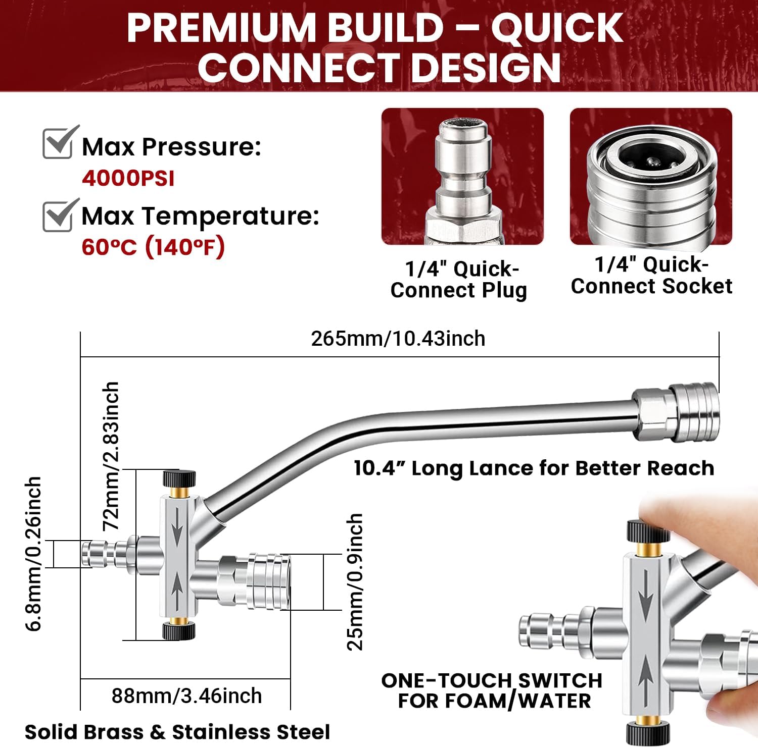 ProDetail Dual Kit – Foam Cannon & Spray Nozzle Quick Switch Adapter, Stainless Steel Brass Pressure Washer Accessory for Car Wash, Auto Detailing, Patio, Driveway, RV, Boat Cleaning 4000PSI