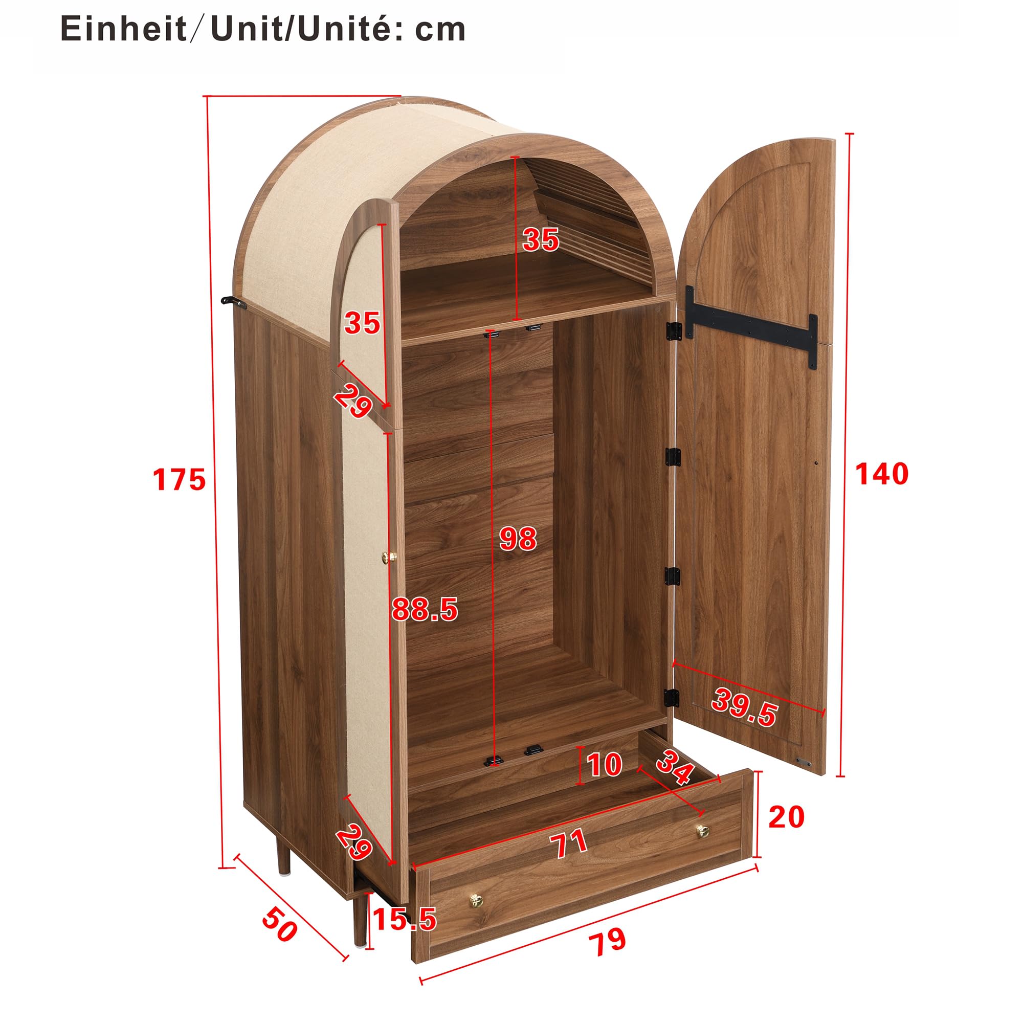 Wiuzo Armadio con cassetti, 79 x 50 x 175 cm (lunghezza x larghezza x altezza), porte in legno con rivestimento in lino, ampio spazio di archiviazione, armadio per camera da letto, soluzione di