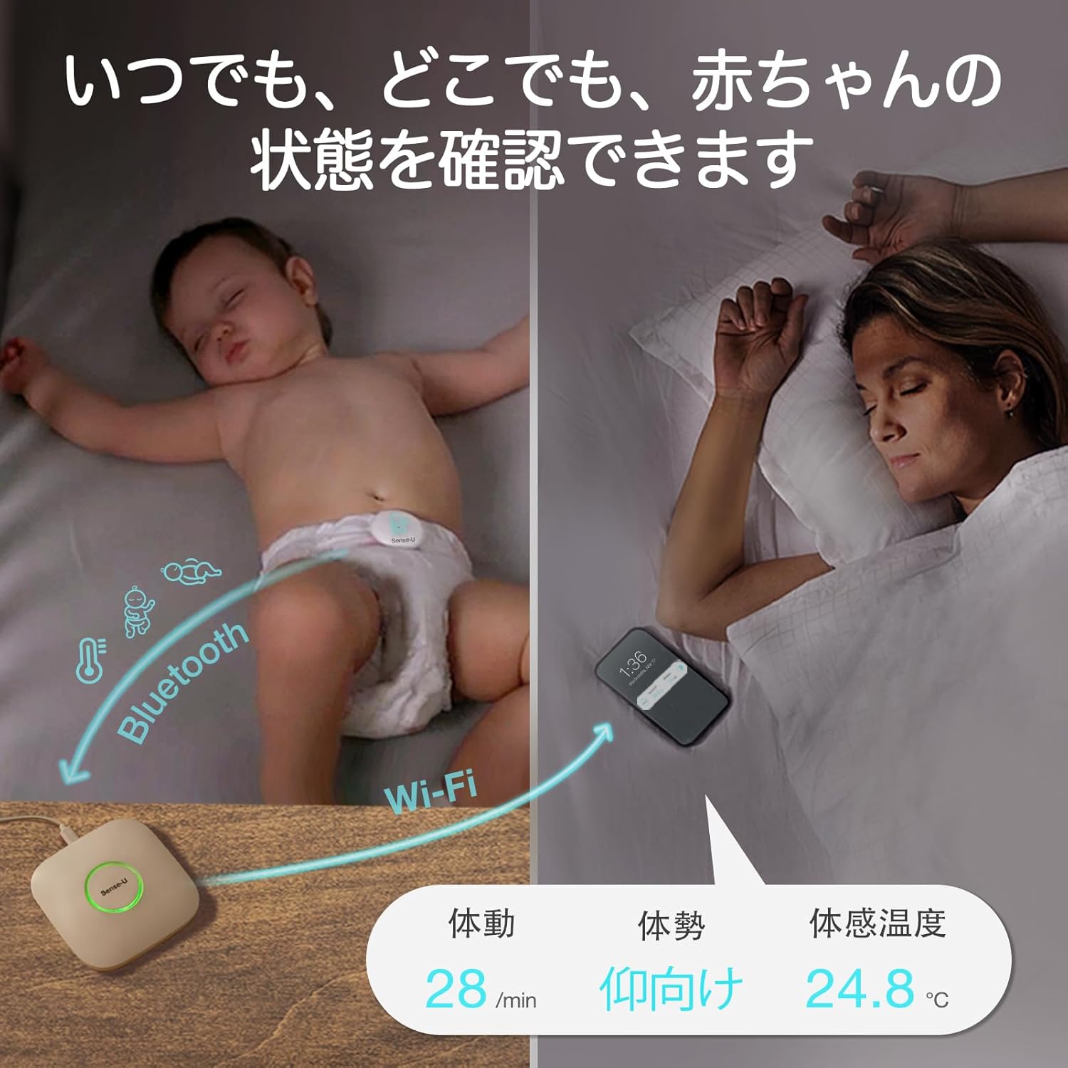Sense-U ベビーモニター3 ベビーセンサー どこにいても赤ちゃんの体動 