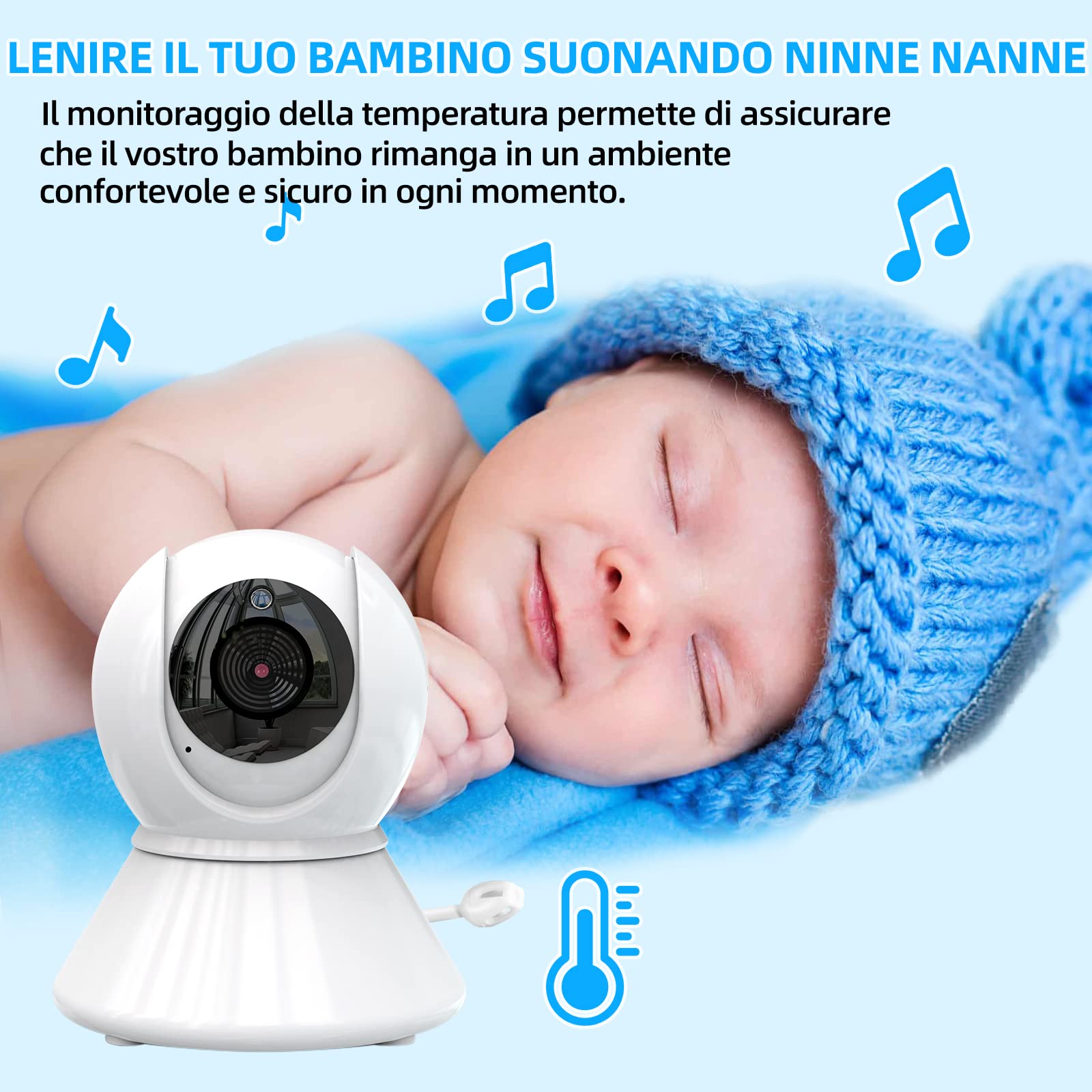 BURNNOVE Baby Monitor 3.5 Pollici Baby Monitor Video e Audio con Videocamera Remota 355° Rotazione, Zoom 2x, Modalità ECO, Visione Notturna 5m, Termometro e Ninne Nanne