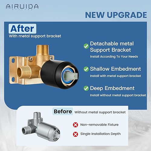 Miniatura 5 de Airuida Juego de grifo de ducha y mango de una sola función, kit de molduras de ducha de montaje en techo, sistema de ducha de lluvia con roscas
